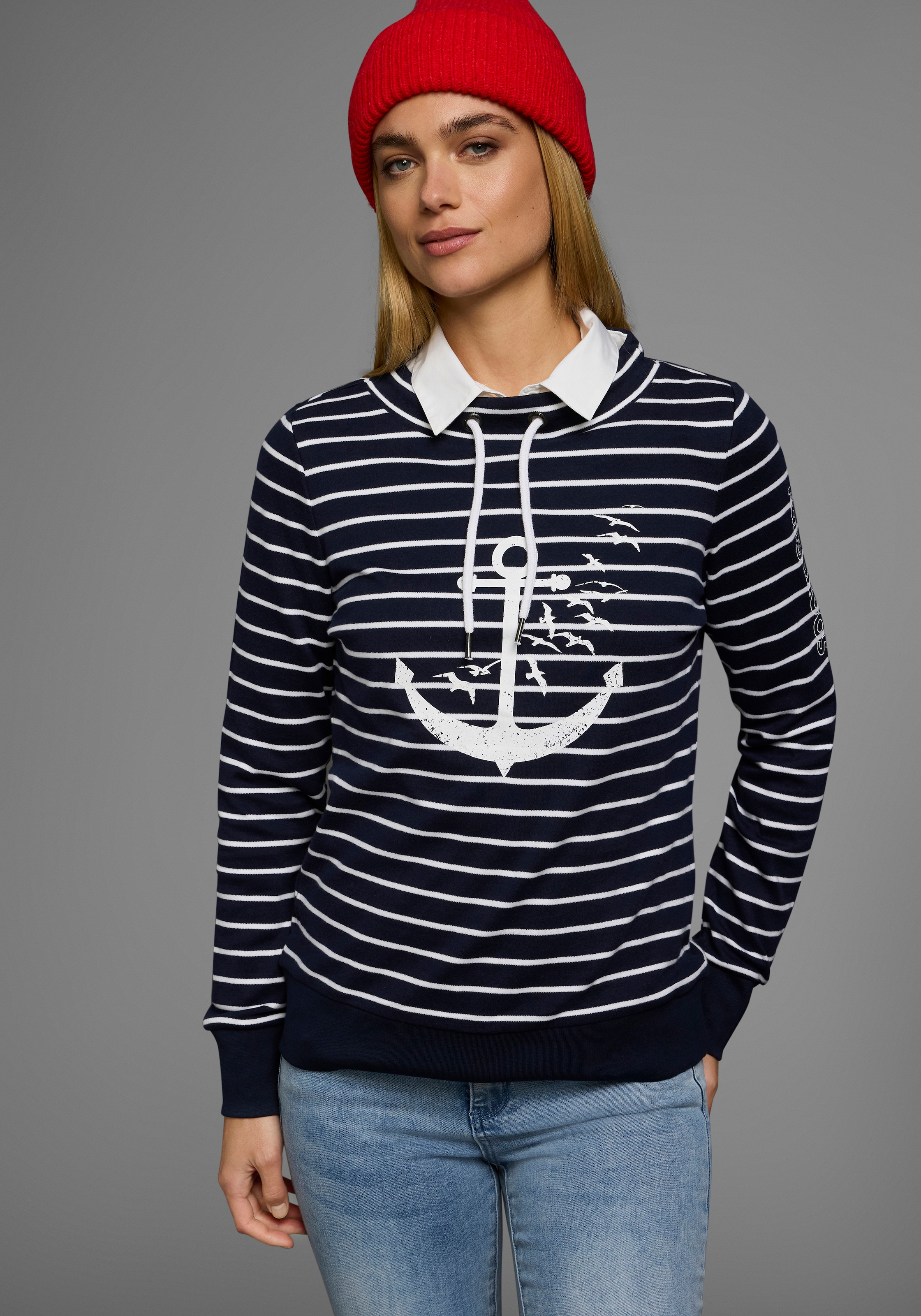 KangaROOS Sweatshirt, Langarm mit Daumenlöchern, figurbetont, Stehkragen mit Kordelzug