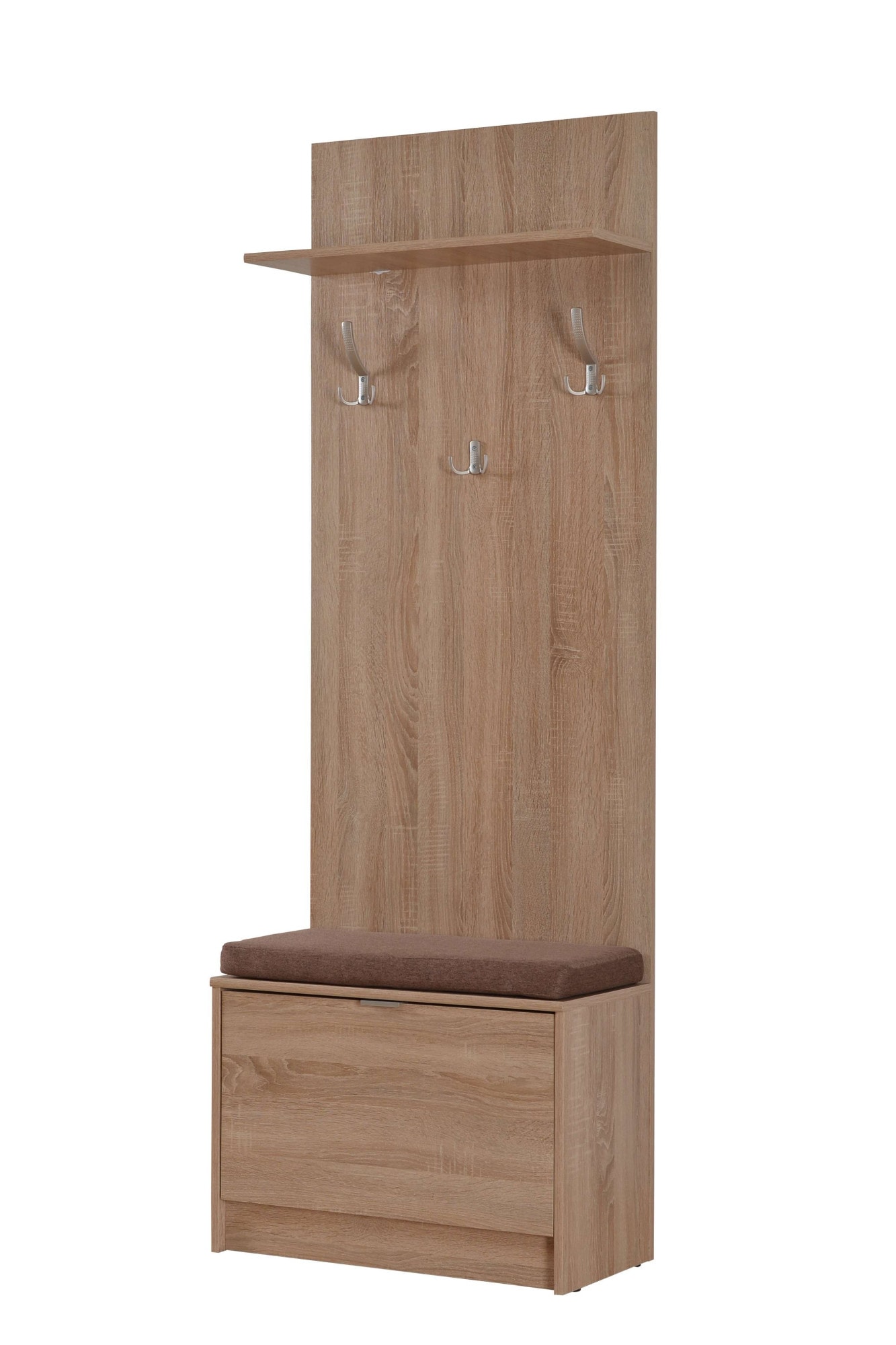 INOSIGN Kompaktgarderobe »Flamenco Flurgarderobe, Dielenschrank, Flurmöbel, Breite 67 cm«, mit Sitzbank und Garderobenpaneel, Klapptür, 8 Haken, in Sonoma Eiche