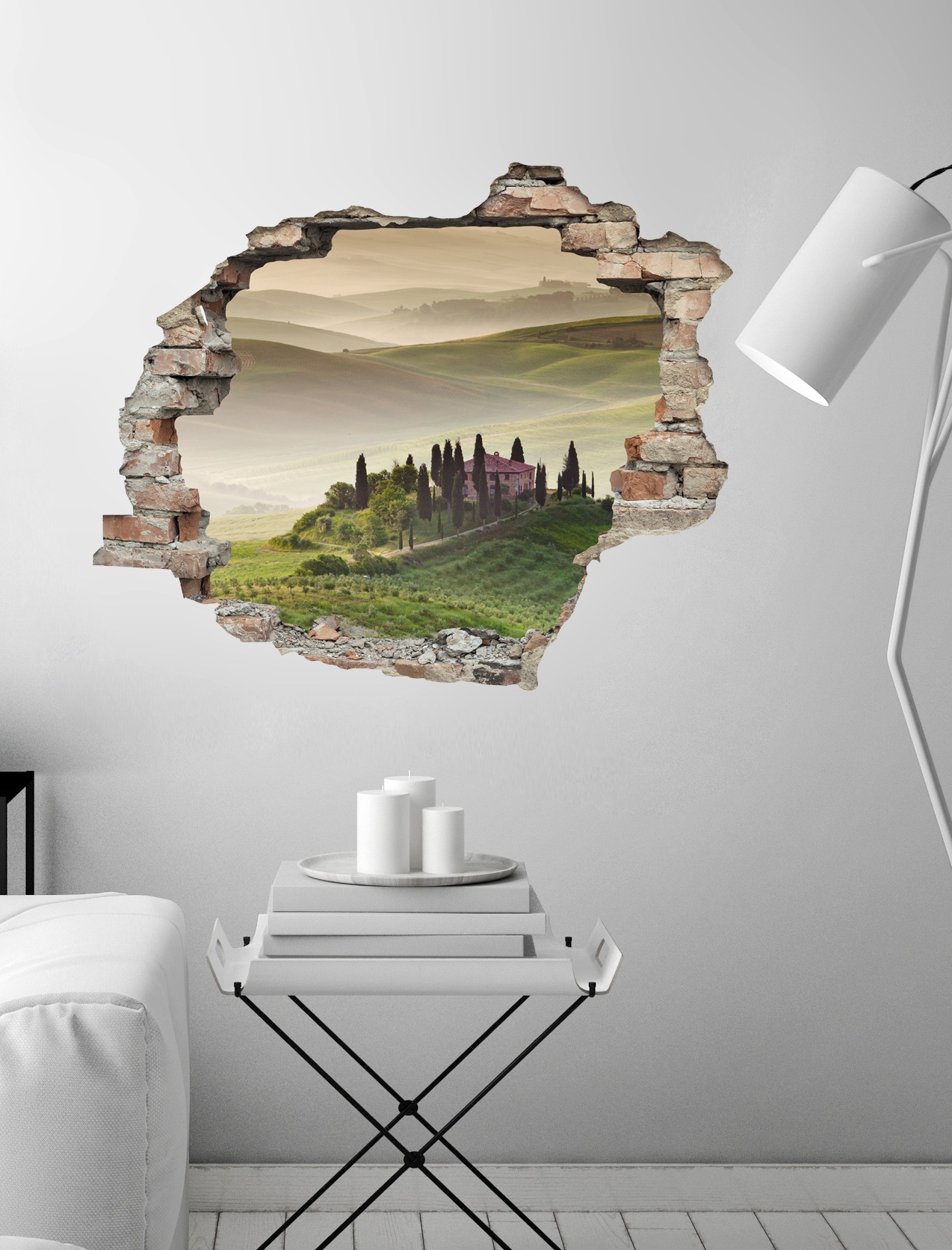 queence Wandtattoo »Hügellandschaft«, (1 St.), Wandsticker, Wandbild, selbstklebend, 3D, Wanddurchbruch