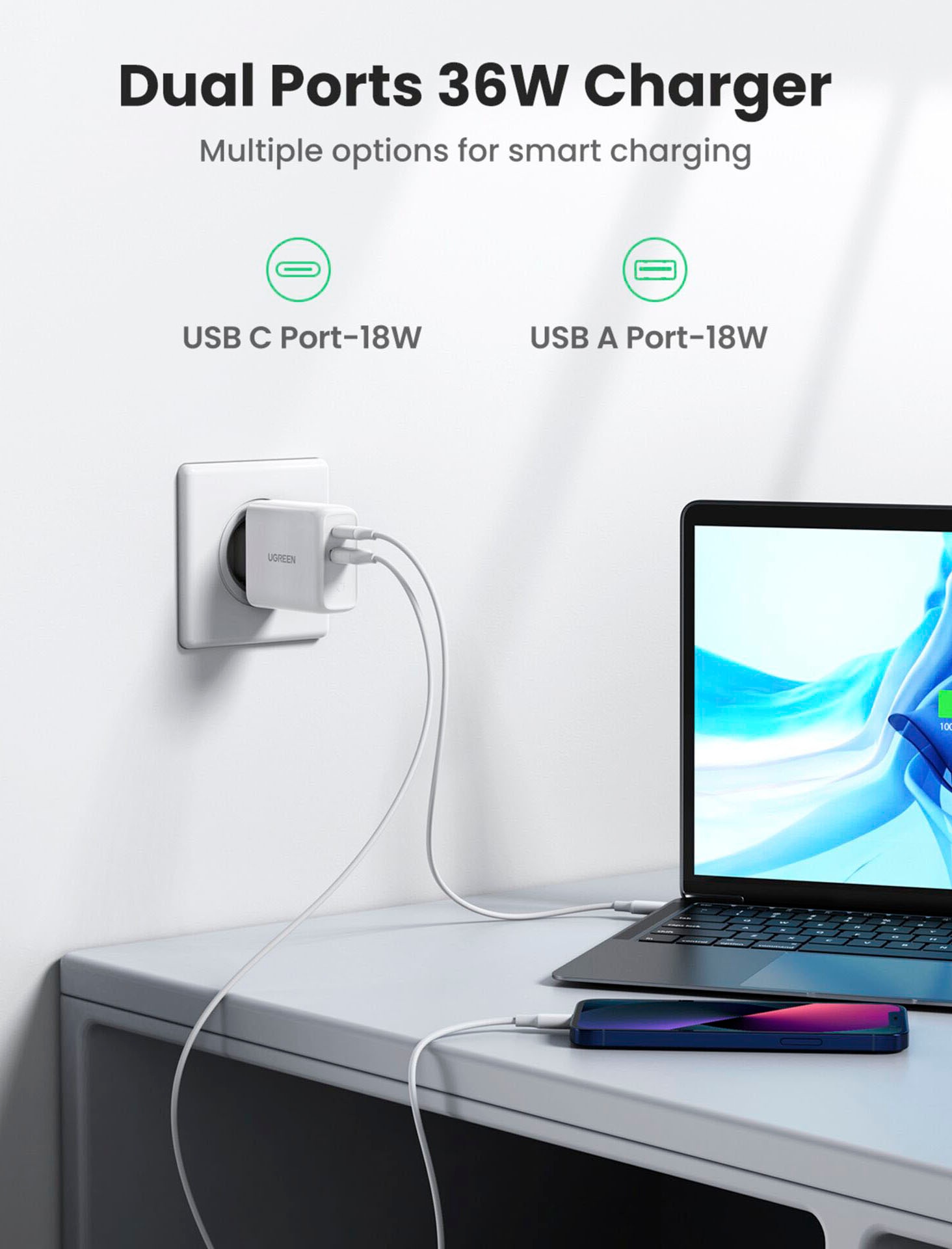 UGREEN USB-Ladegerät »36W Dual Port EU USB-A/USB-C«
