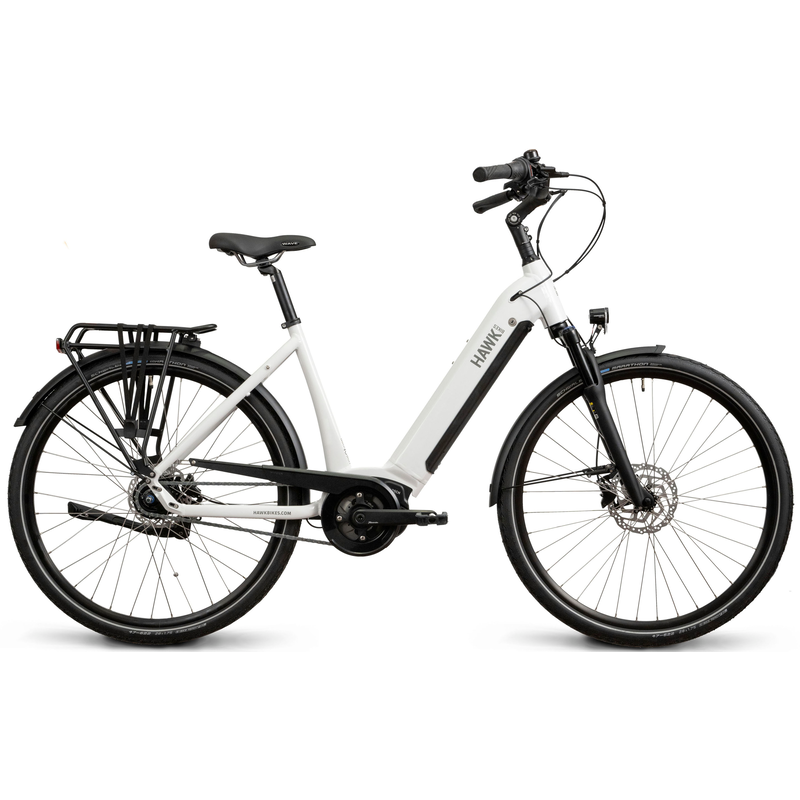 HAWK BIKES »eCity Wave 400« 8 Gang Shimano Nabenschaltung Mittelmotor Pedelec, Elektrofahrrad für Damen u. Herren Weiß