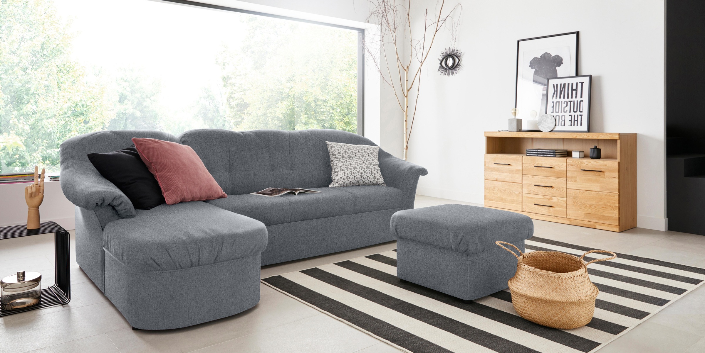 DOMO collection Ecksofa »Pegnitz, elegante Rückensteppung, kompakte Stellmaße 238/141cm, L-Form«, wahlweise mit Bettfunktion