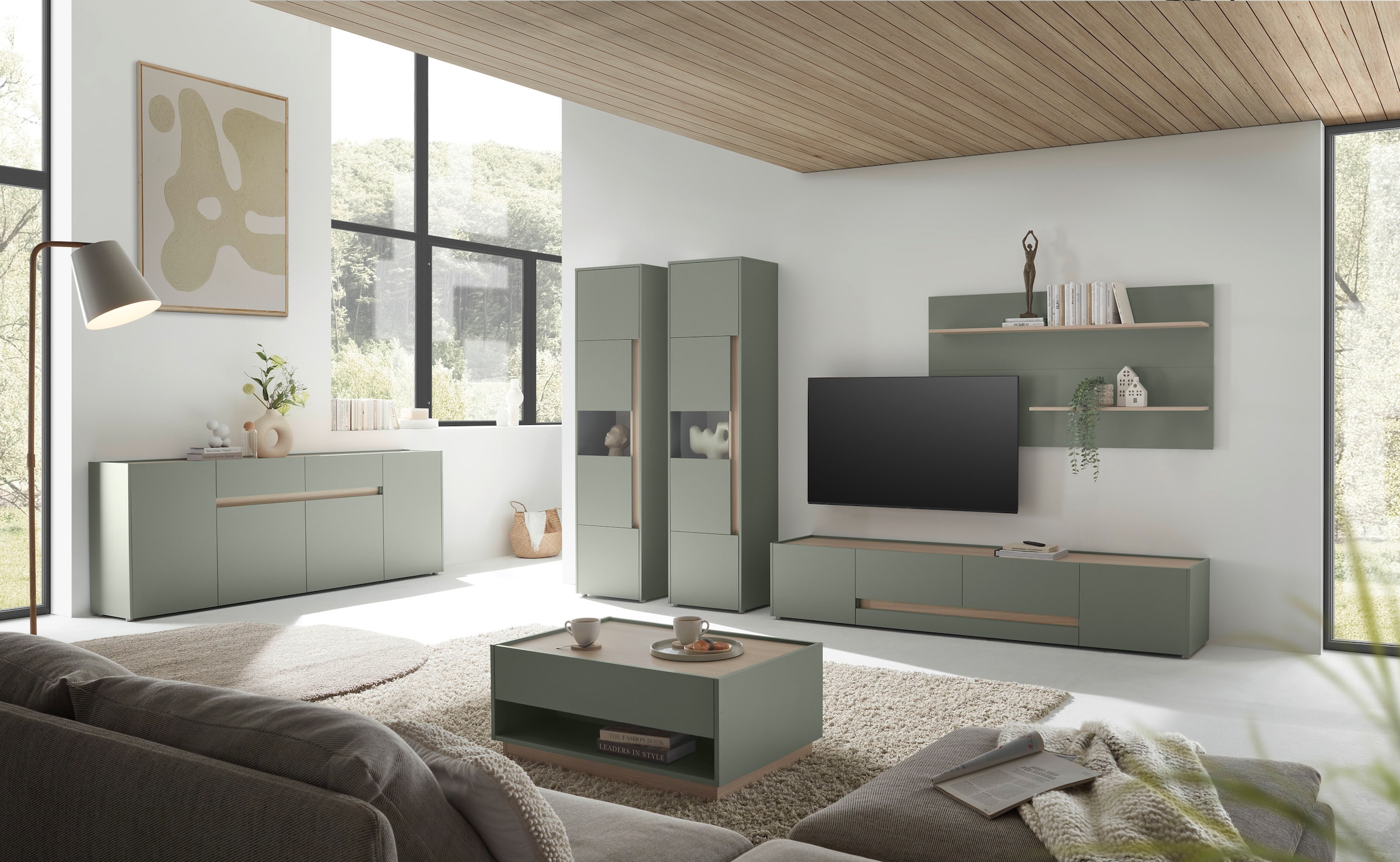 INOSIGN Wohnwand »City/Giron, moderne Anbauwand, Komplettset in vielen Farben verfügbar«, (Set, 4 St.), enthält zwei Vitrinen, ein Lowboard & ein Wandboard
