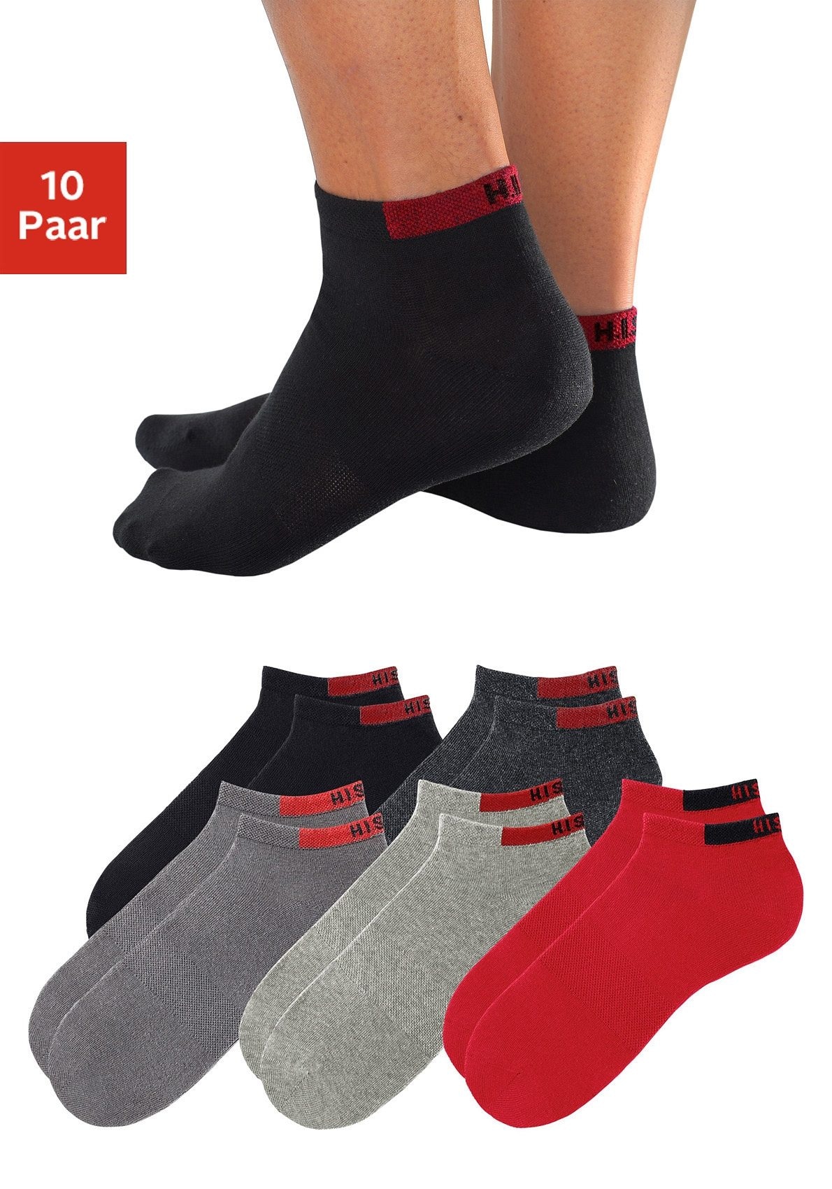 Sneakersocken, (Packung, 10 Paar), mit verstärkten Belastungszonen