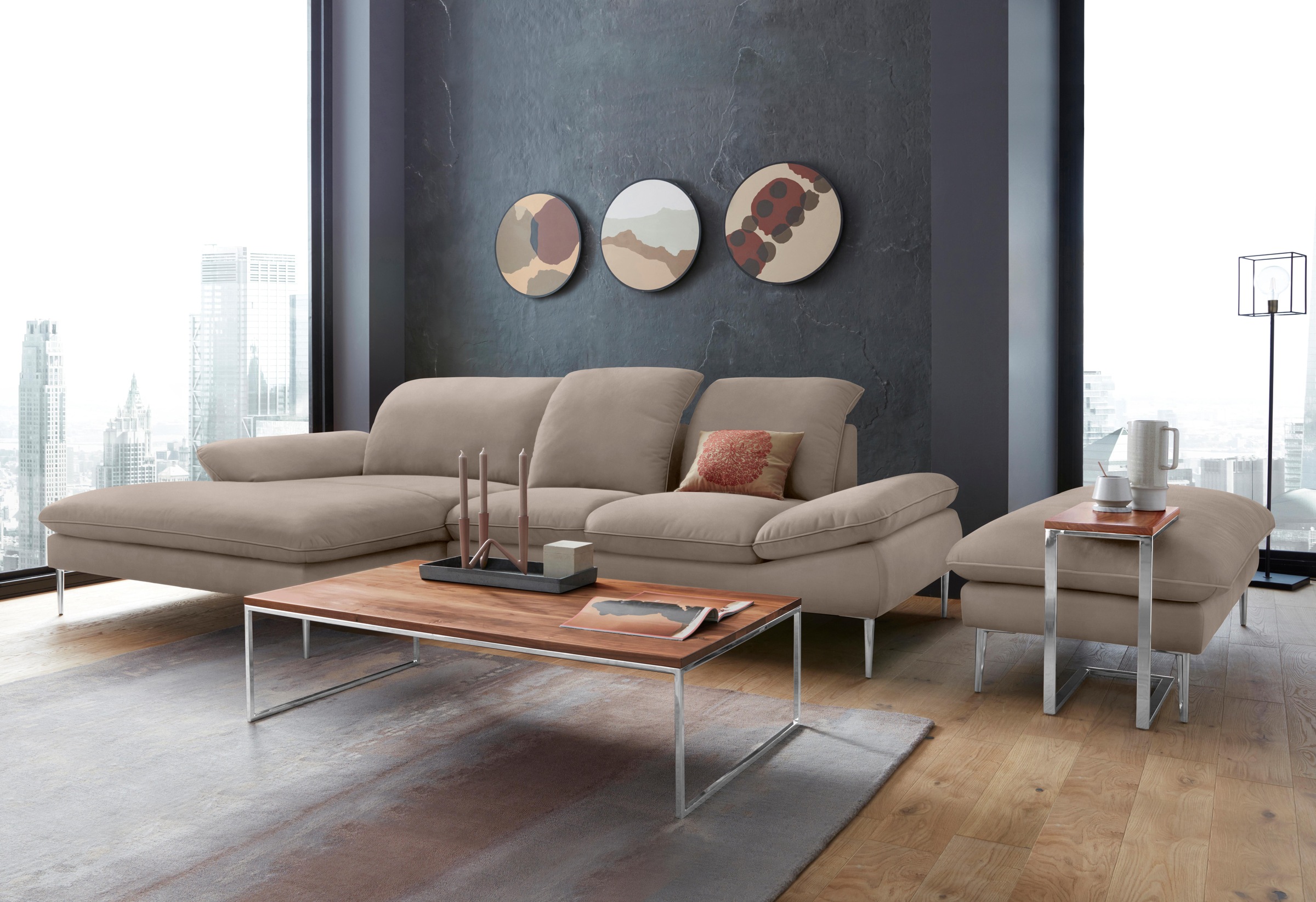 W.SCHILLIG Hocker »enjoy&MORE«, Füße Chrom glänzend, Breite 151 cm