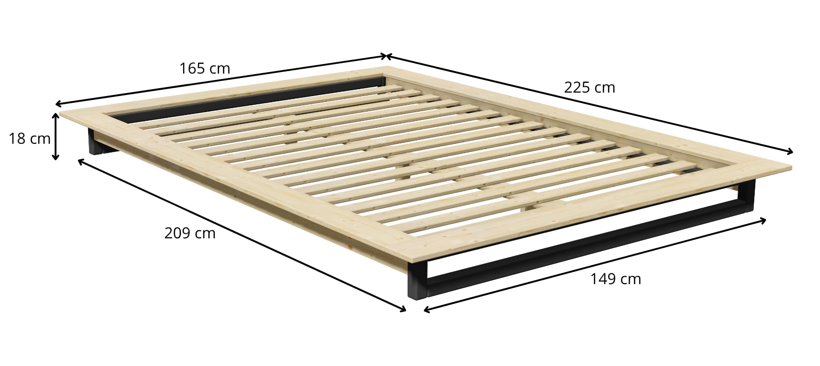 OTTO home Futonbett »Kobe, Massivholzbett aus Kiefer im Industrial Design, 200 KG belastbar« B/T/H:165/225/18,1 cm,  stabiles Kufengestell,  rundum Ablagefläche, FSC, Made in Europe