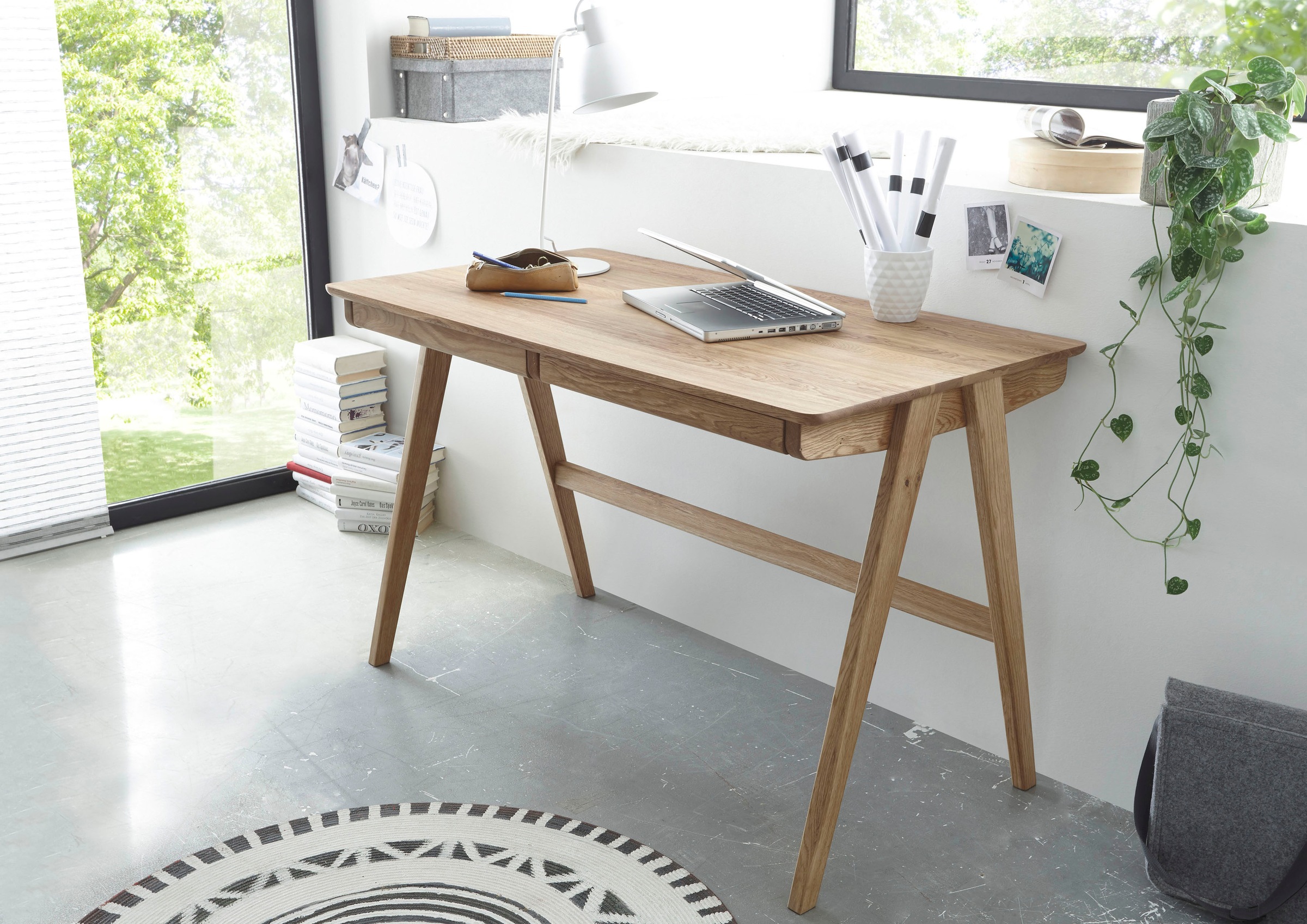 MCA furniture Schreibtisch »Delia«, Asteiche Massivholz geölt mit Schubladen, Breite 120 cm
