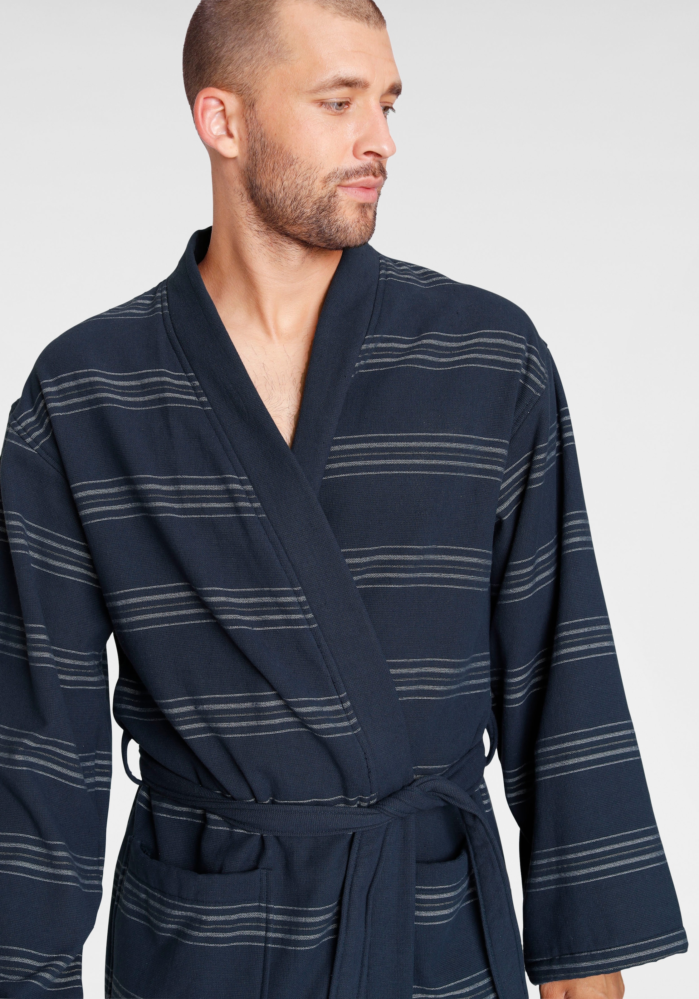 TOM TAILOR Unisex-Bademantel »Wellness Kimono«, für Damen & Herren, im  Kimono-Style, gestreift