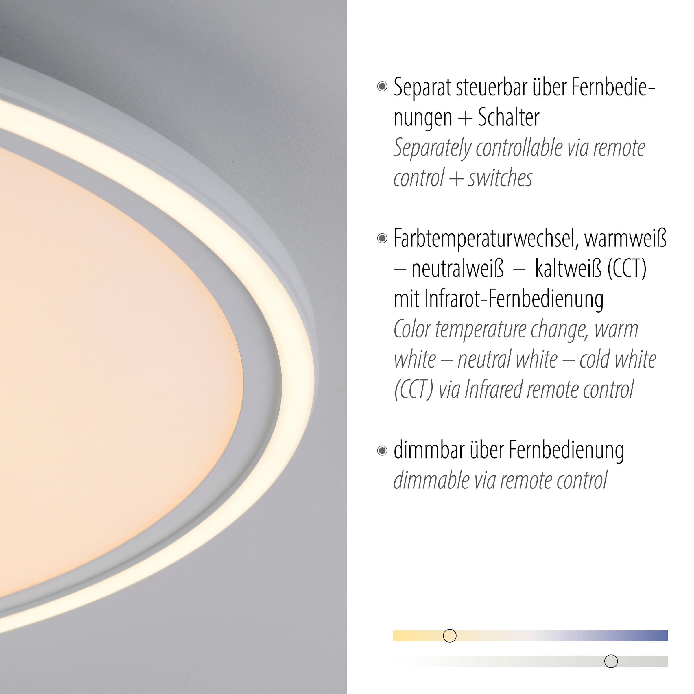 JUST LIGHT Deckenleuchte »EDGING«, 2 flammig, Leuchtmittel LED-Board-LED-Board | LED fest integriert-LED fest integriert, LED, Fernbedienung, Funk inkl., separat steuerbar (Schalter)