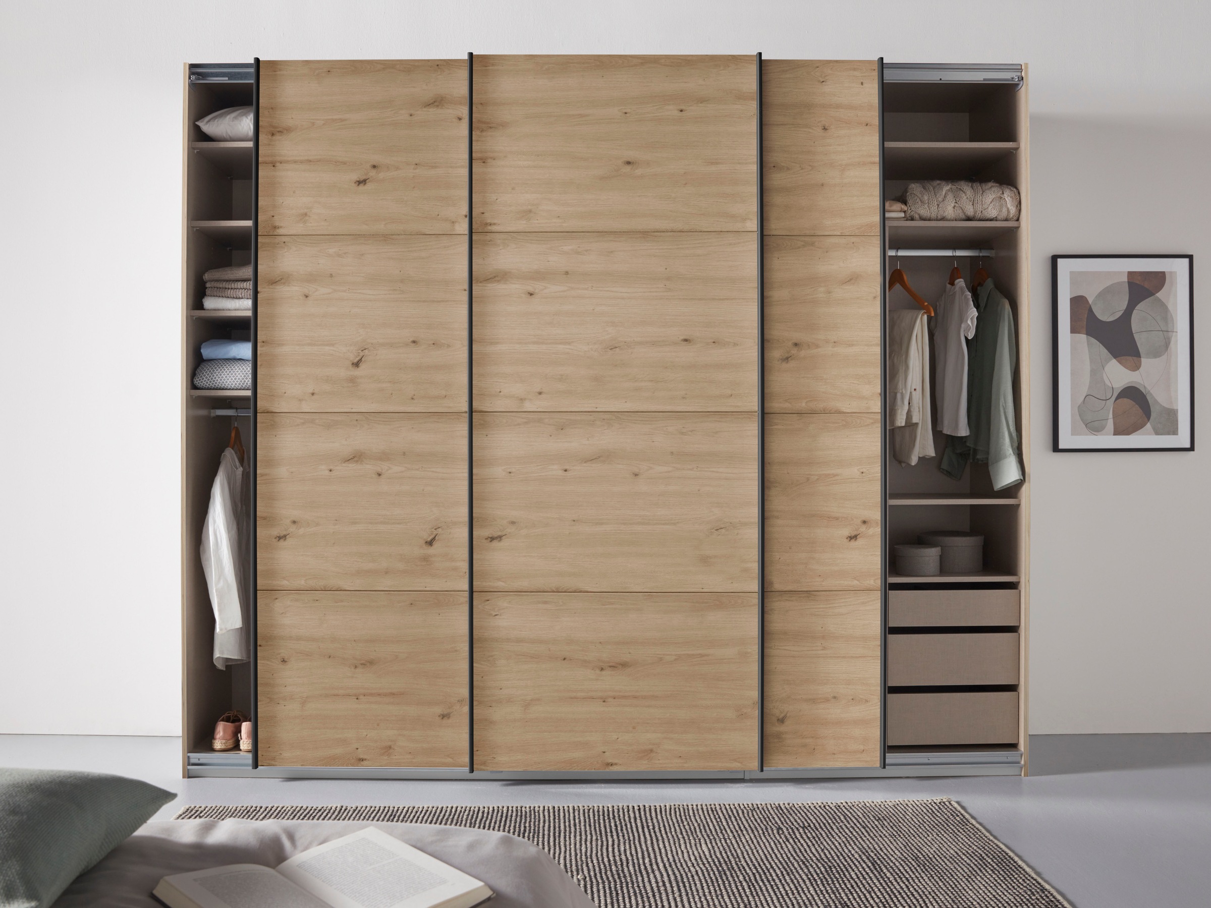 rauch Schwebetürenschrank »Kleiderschrank Schrank Garderobe TOPSELLER OTELI inkl. Inneneinteilung«, mit 3 Innenschubladen sowie zusätzlichen Einlegeböden MADE IN GERMANY