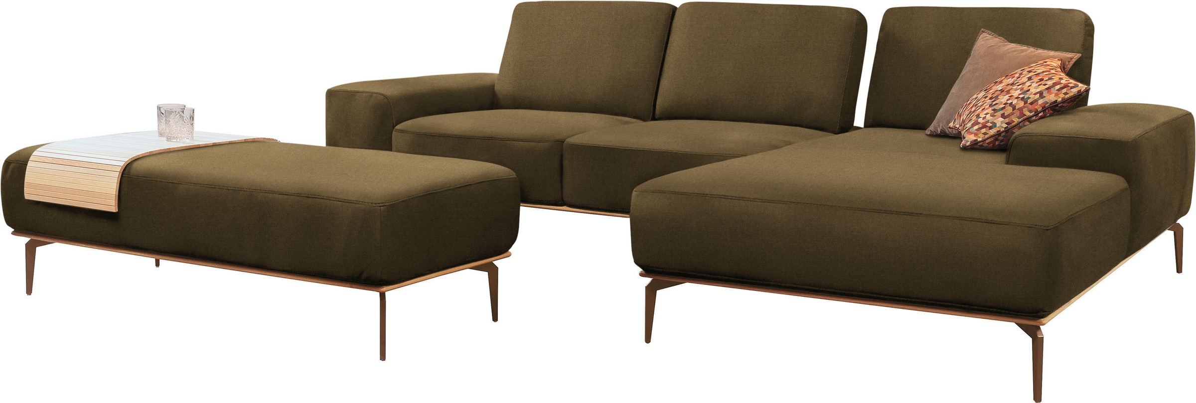 W.SCHILLIG Ecksofa »run, Designsofa mit tollem Sitzkomfort, L-Form«, mit Holzsockel, Füße in Bronze pulverbeschichtet, Breite 299 cm