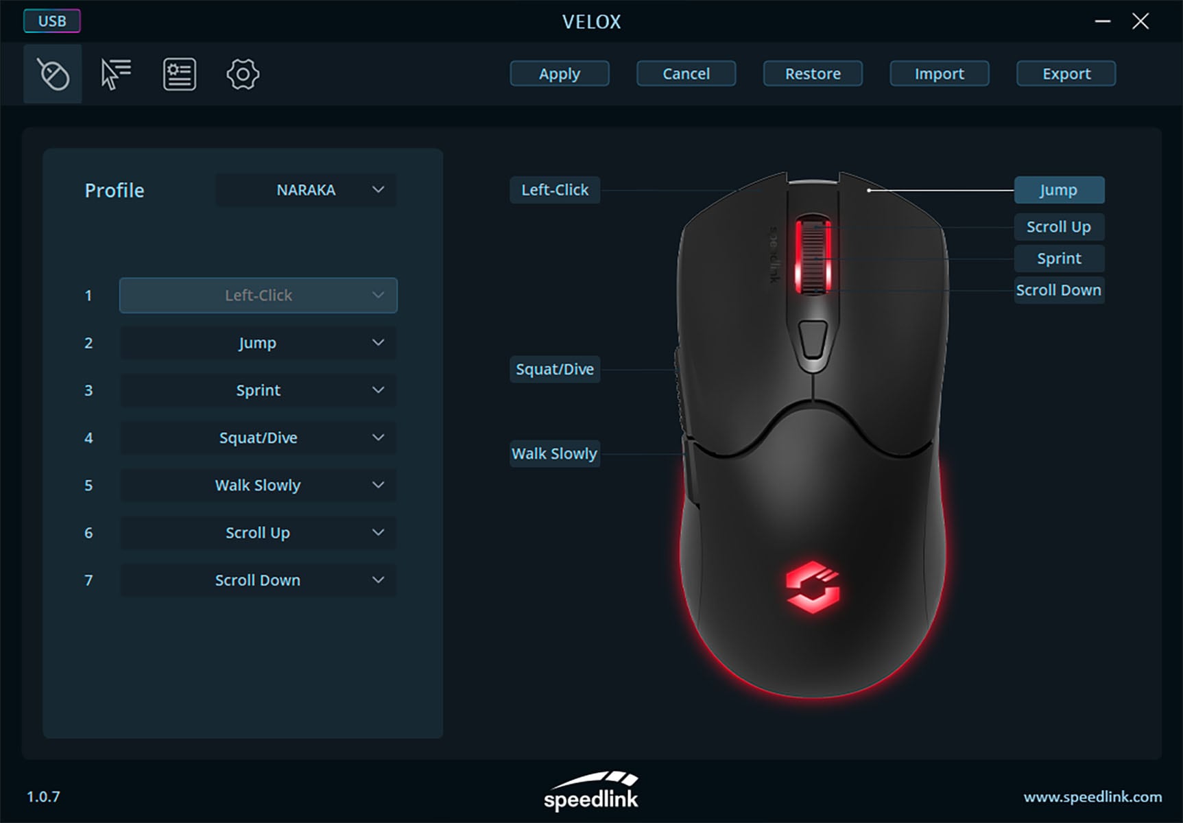 Speedlink Gaming-Maus »VELOX Rechargeable RGB, PC Maus kabellos mit Akku wiederaufladbar«, Funk, 4800dpi, programmierbar, USB Nano Empfänger, RGB LED Beleuchtung