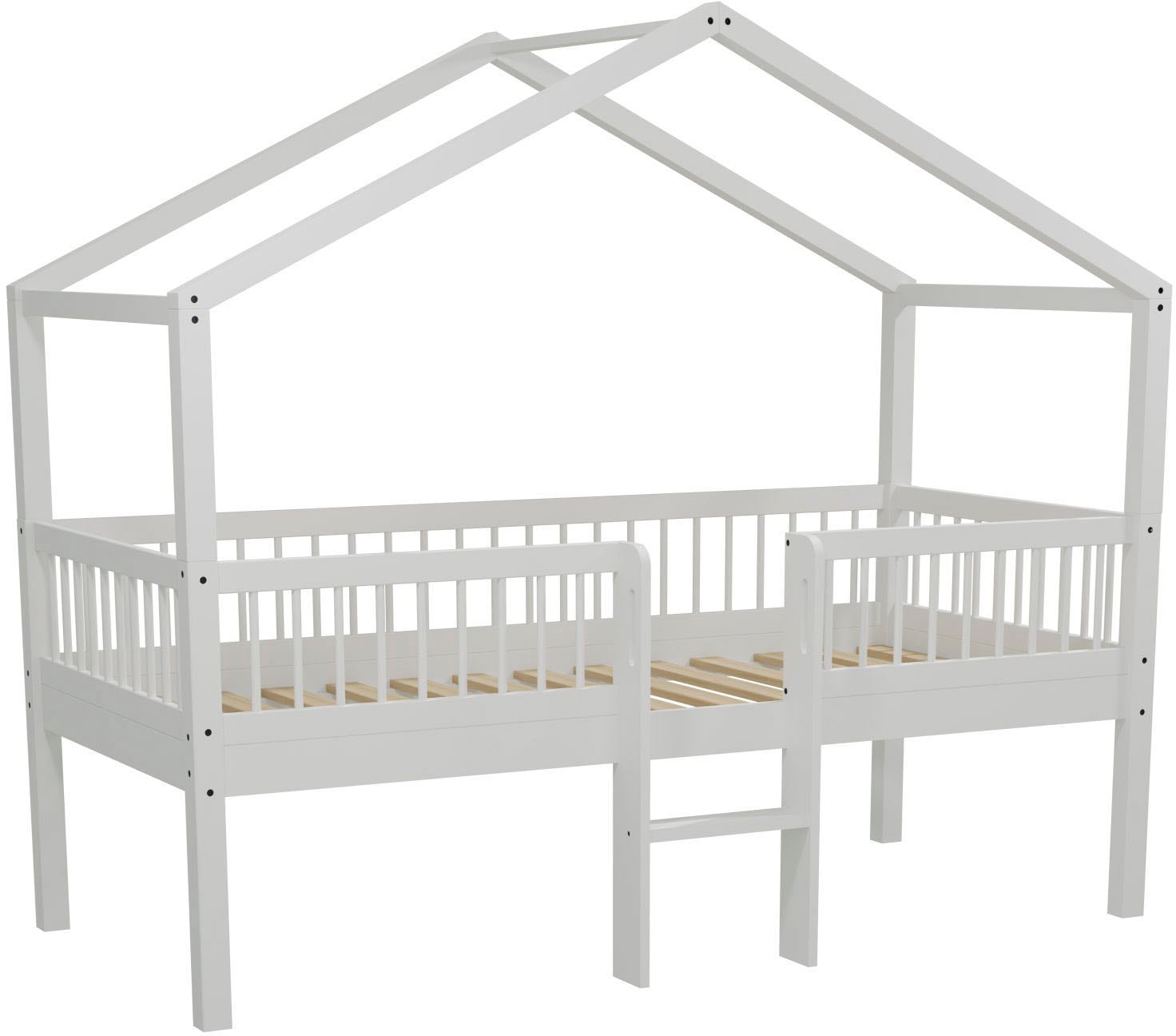Vipack Hausbett »Forrest Ist Ein Hochwertiges Massivholz Haus Bett "Made In Europe"« Inkl. Rolllattenrost, Dachaufbau, Absturzschutz Und Leiter,