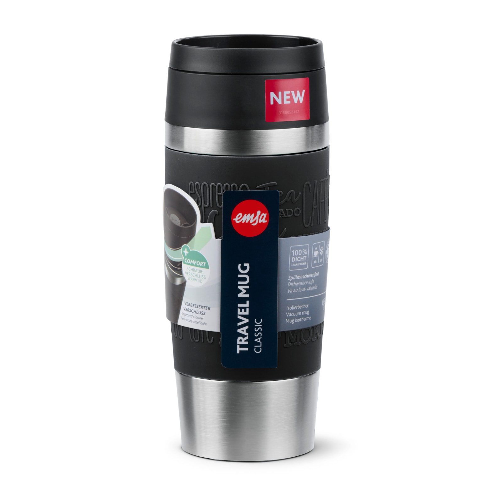 Emsa Thermobecher »Travel Mug Classic, mit 360°-Trinköffnung, auslaufsicher, rutschfest« 4h heiß, 8h kalt - 360 ml / 6h heiß, 12h kalt - 500 ml, 100% dicht
