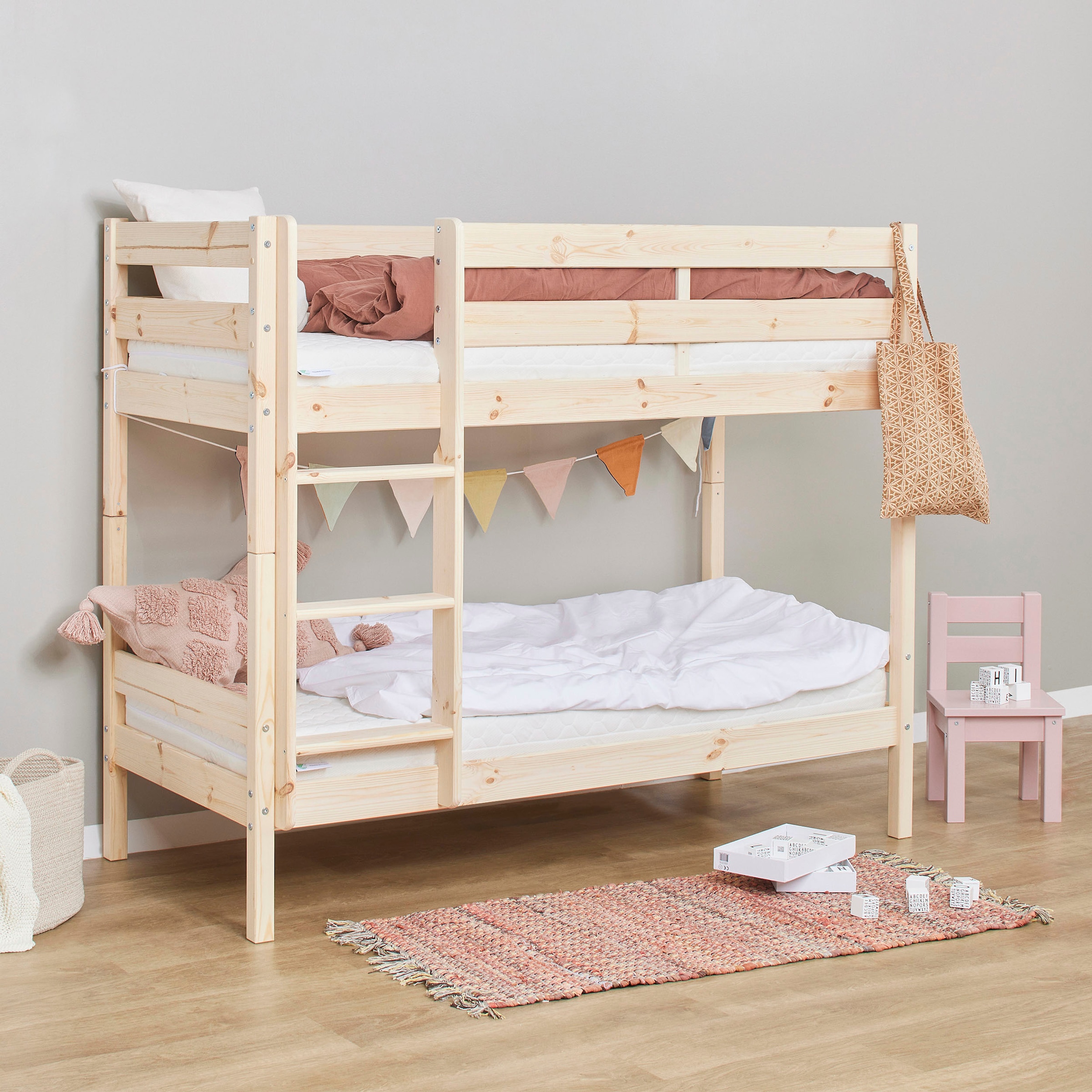 Hoppekids Etagenbett »ECO Comfort Kinderbett 90x200 oder 70x160 aus Massivholz in 4 Farben« TÜV, FSC und Nordisches Umweltzeichen – wahlweise mit Matratzen