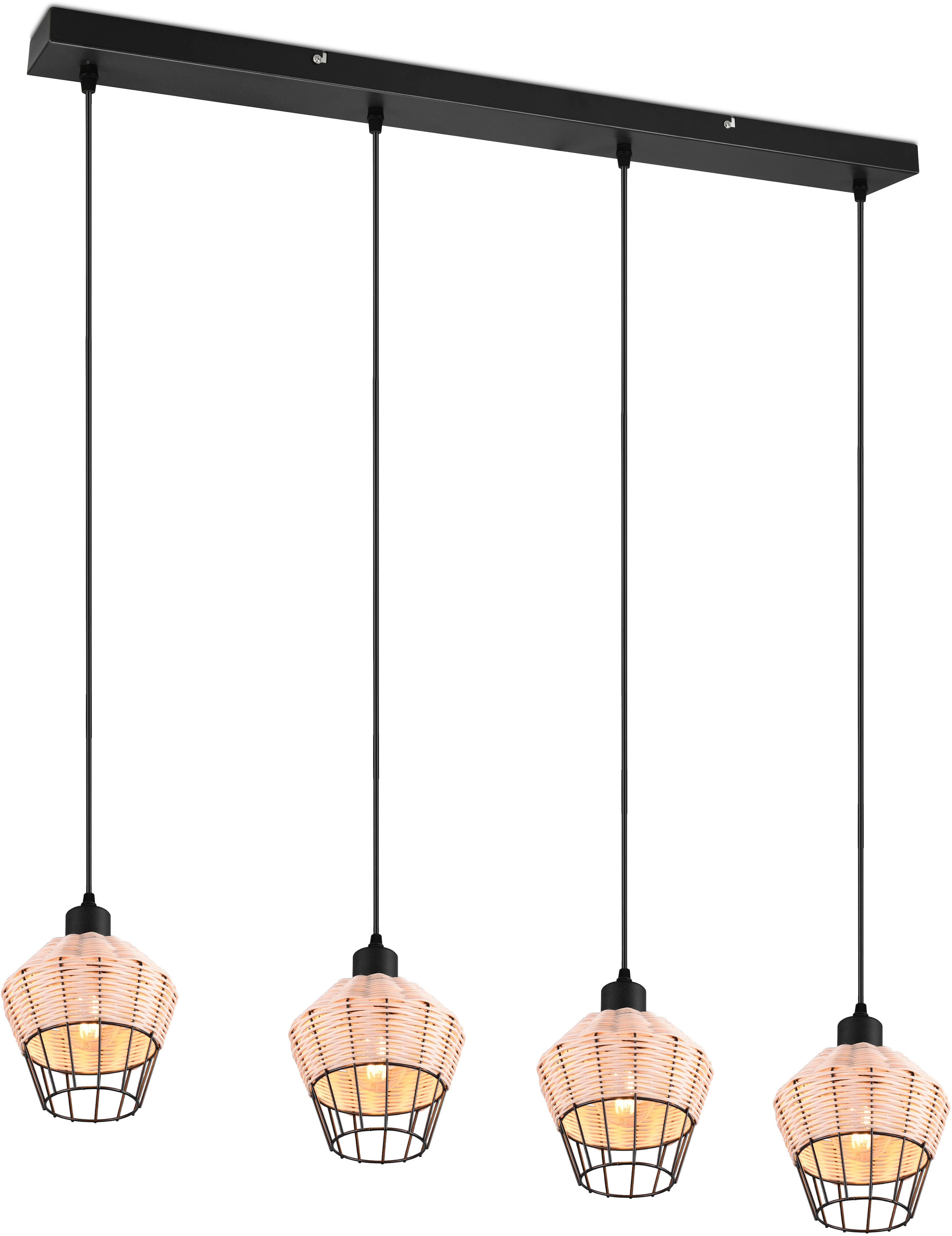 REALITY Leuchten Pendelleuchte »Borka«, 4 flammig, Leuchtmittel E27 | ohne Leuchtmittel, Boho Hängelampe aus Rattan 4-flammig exkl E27 max 40W höhenverstellbar