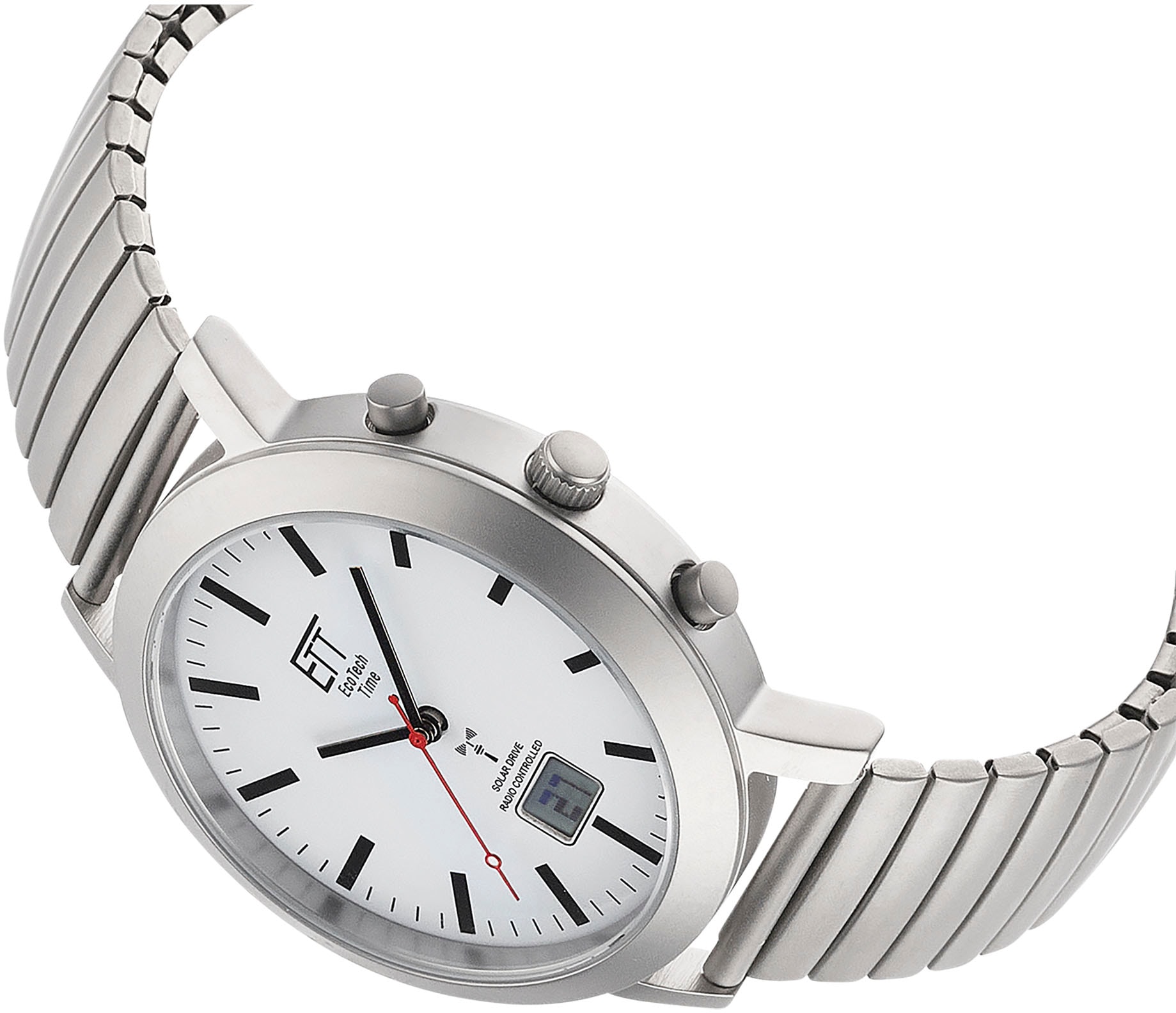 ETT Funkuhr »Station Watch«, Armbanduhr, Herrenuhr, Datum, Solar, Flexband, Zugband