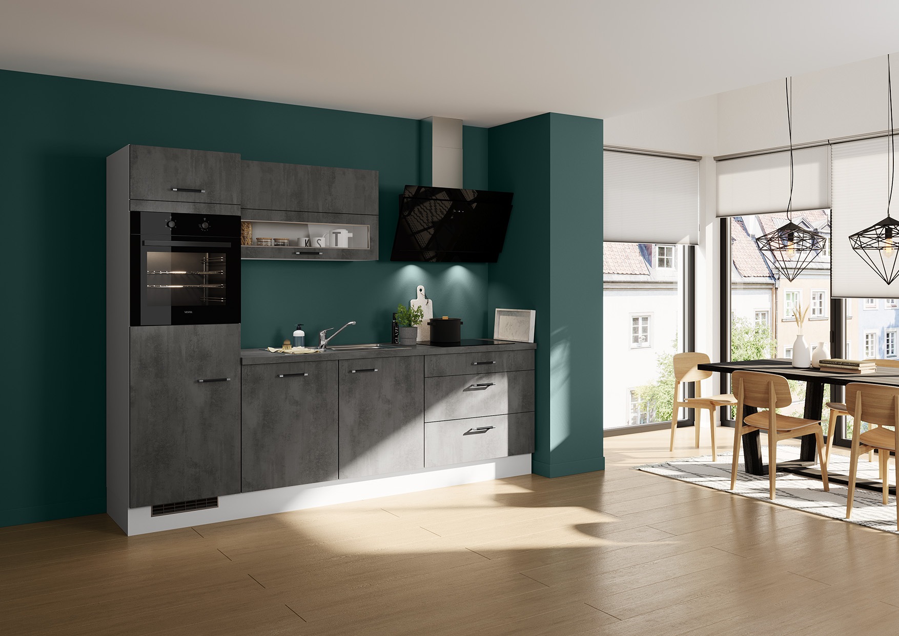IMPULS KÜCHEN Küche »"Prag", Ausrichtung wählbar, Schubkästen mit Soft-Close,«, vormontiert, wahlweise mit E-Geräten, mit Vollauszug, Breite 270 cm