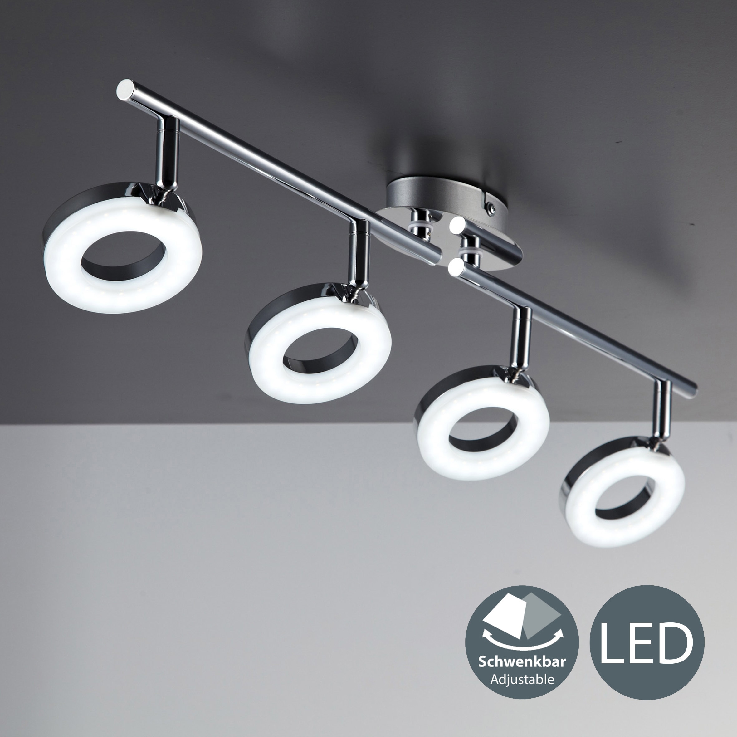 B.K.Licht LED Deckenspots »Yuna«, 4 flammig, Leuchtmittel LED-Board | LED fest integriert, LED Deckenleuchte, modern, Wohnzimmer, Spot, Strahler schwenkbar