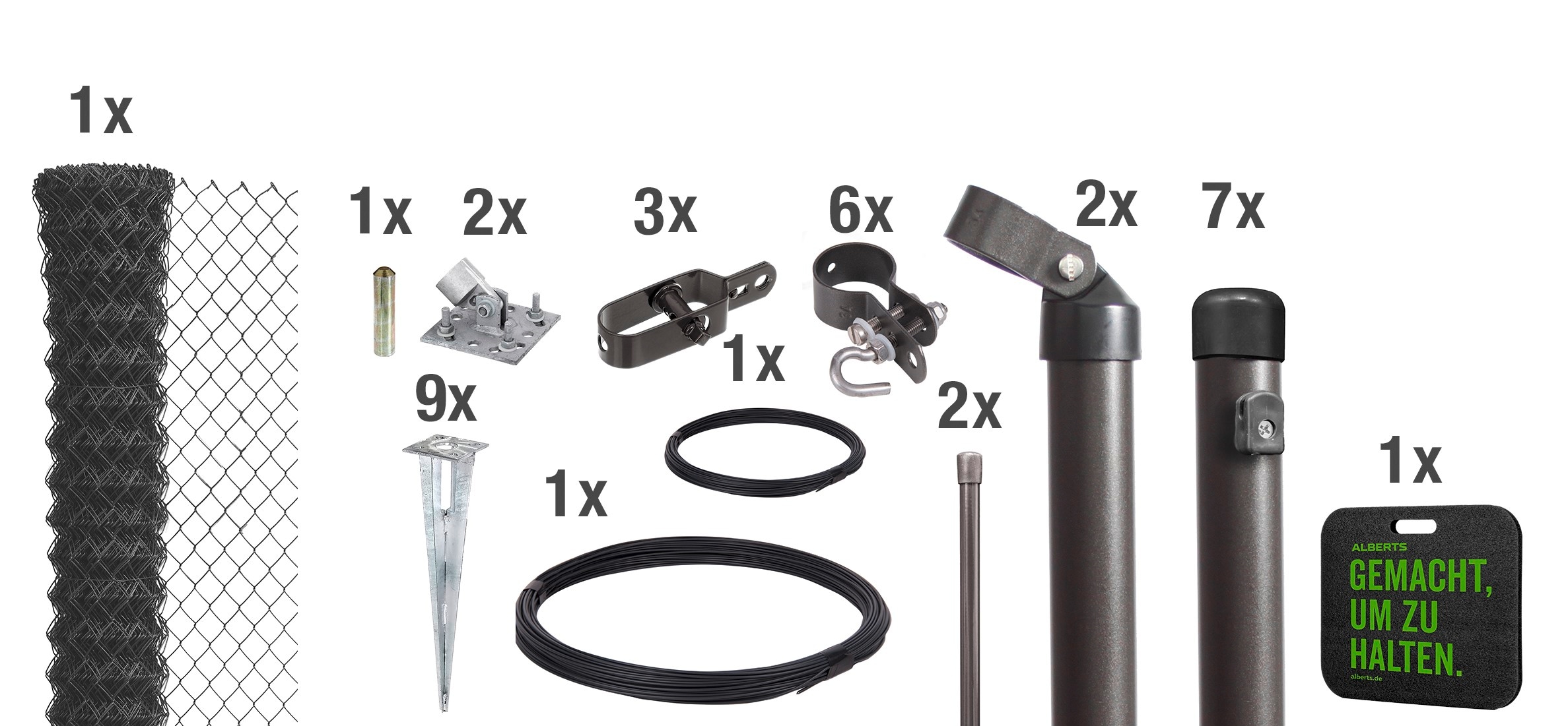 ALBERTS Maschendrahtzaun Höhe: 80-200cm, Gesamtlänge: 15-25m, mit Bodenhülsen grau