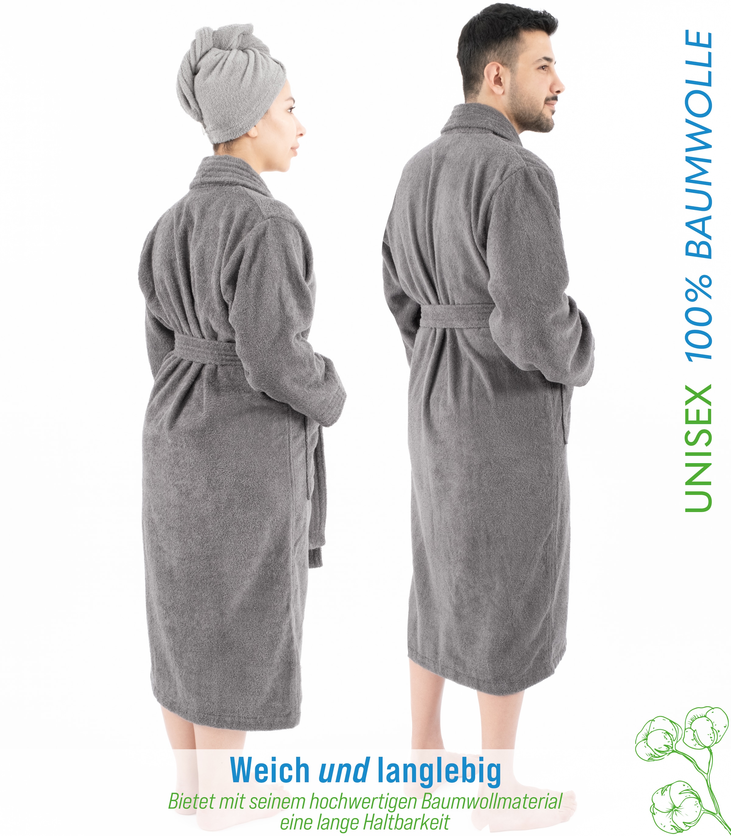 HAMMETEX Bademantel »Bademantel 100% Baumwolle Unisex, 400 GSM, Weich & Saugfähig«, (Packung), ideal für Sauna & Spa, Hotelbademantel, Morgenmantel