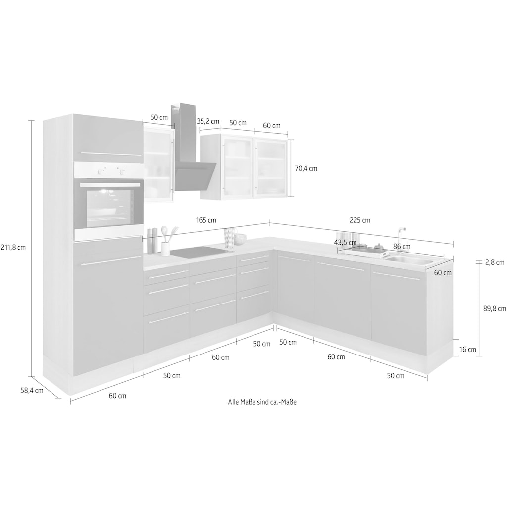 OPTIFIT Winkelküche »Bern«, Stellbreite 285x225 cm, wahlweise mit E-Geräten