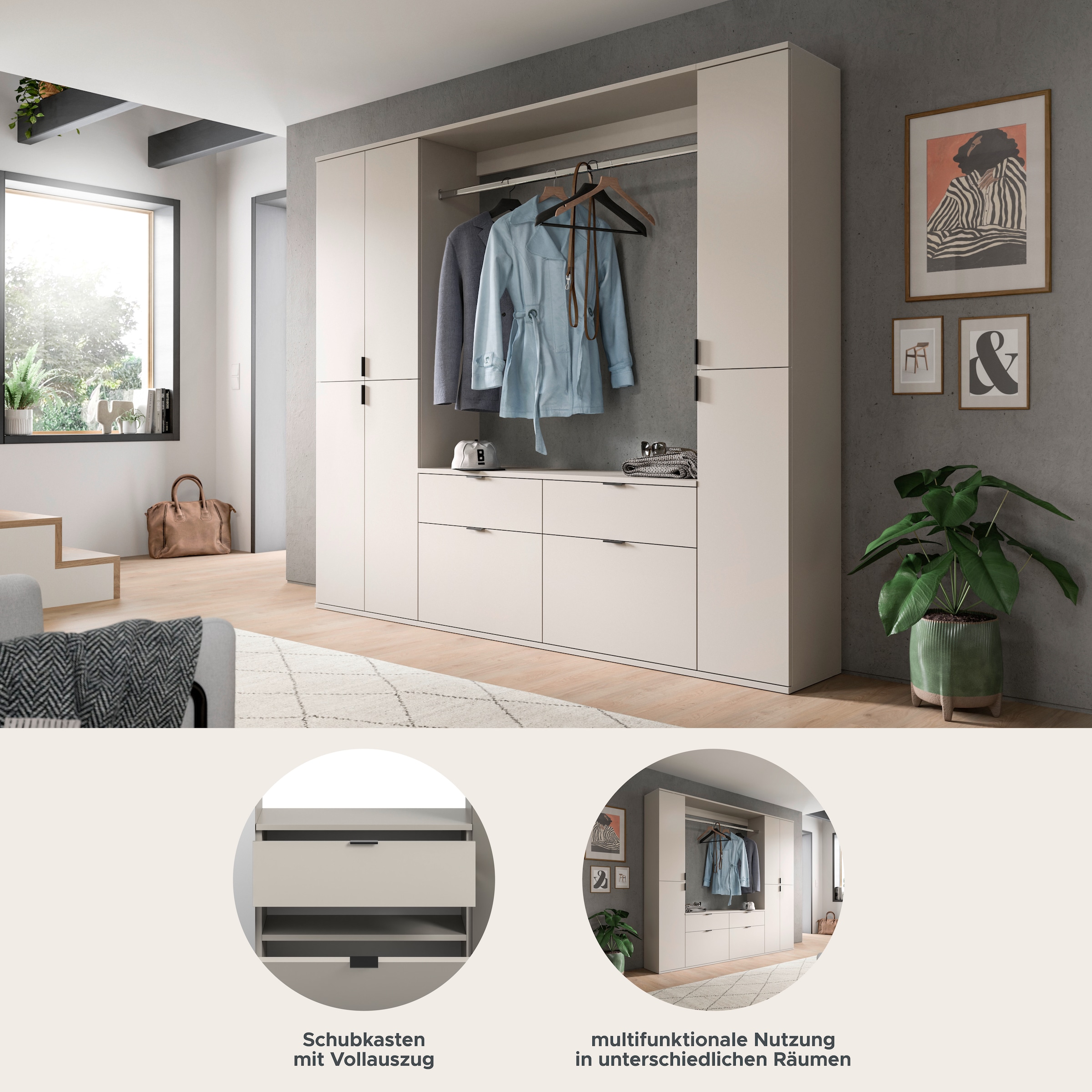 Home affaire Garderoben-Set »TRONDHEIM, 5-teilig, Breite 212cm, individuell platzier- & erweiterbar« Set, bestehend aus: 2x Garderobenschrank & 3-tlgs. Zwischenbauelement, 4 Stk. tlg.