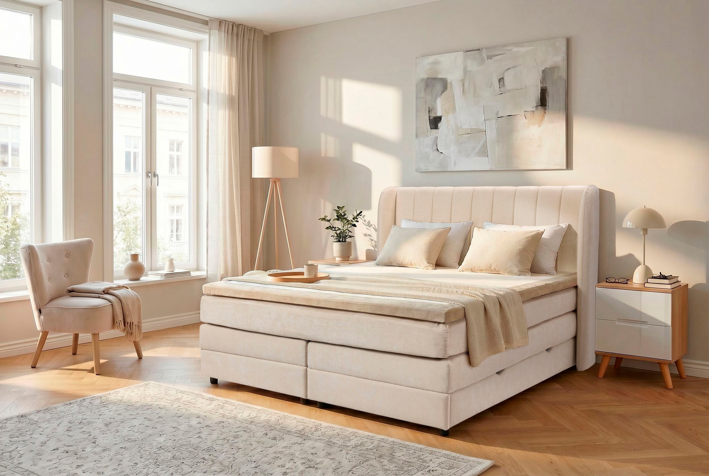 OTTO home Boxspringbett »EBBIN mit Bettkasten, inkl. 7 Zonen-Taschenfederkern Matratze H3«