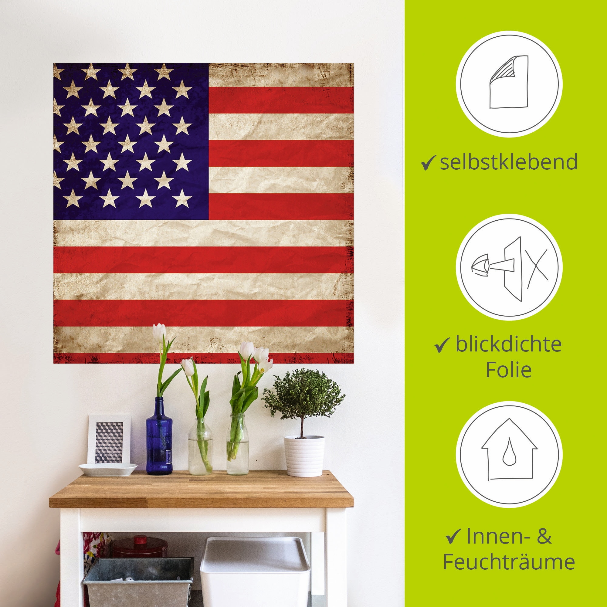 Artland Wandfolie »USA Amerikanische Flagge«, Zeichen, (1 St.), selbstklebend