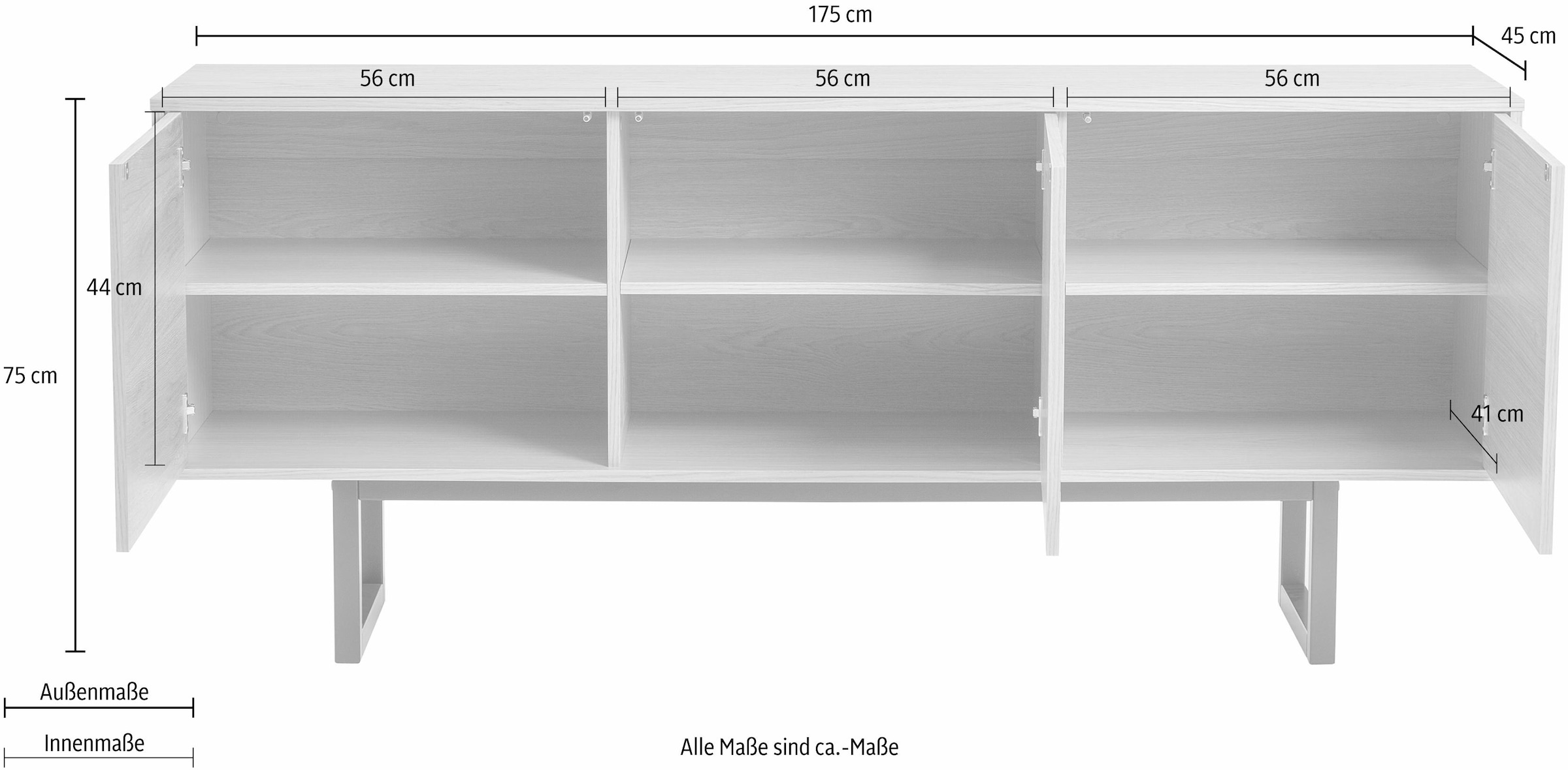 Woodman Sideboard »Millie«, Kommode mit Push-to open Funktion, Breite 175 cm