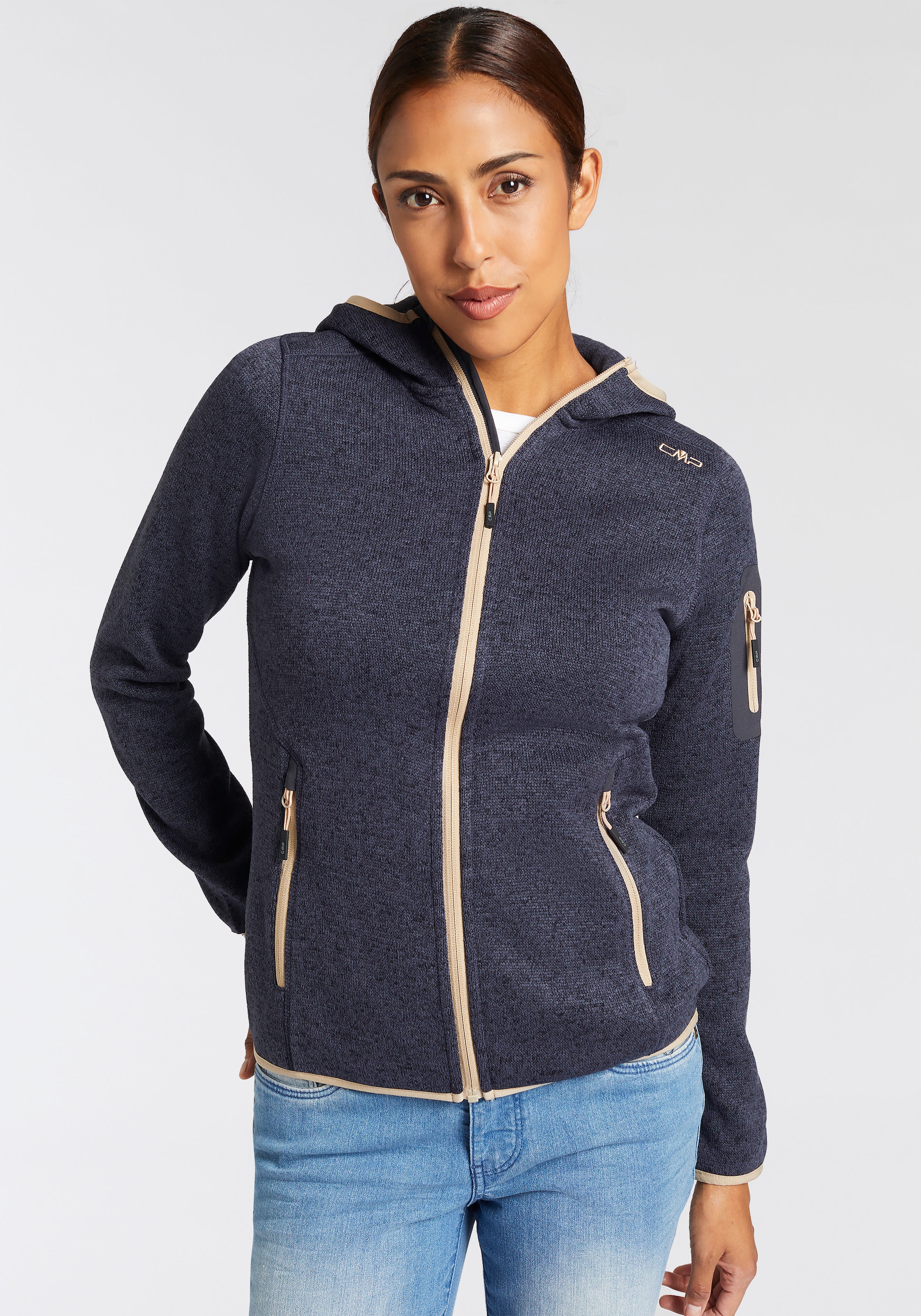 CMP Strickfleecejacke »KNITTED MELANGE HOODY WOMAN HOODY«, (1 St.), mit Kapuze, Wärmend und