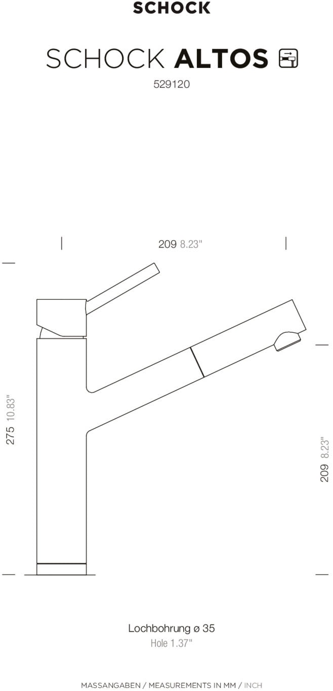 Schock Küchenarmatur »Altos« Hochdruck, ausziehbarer Auslauf, Flüsterperlator, Rückflussverhinderer