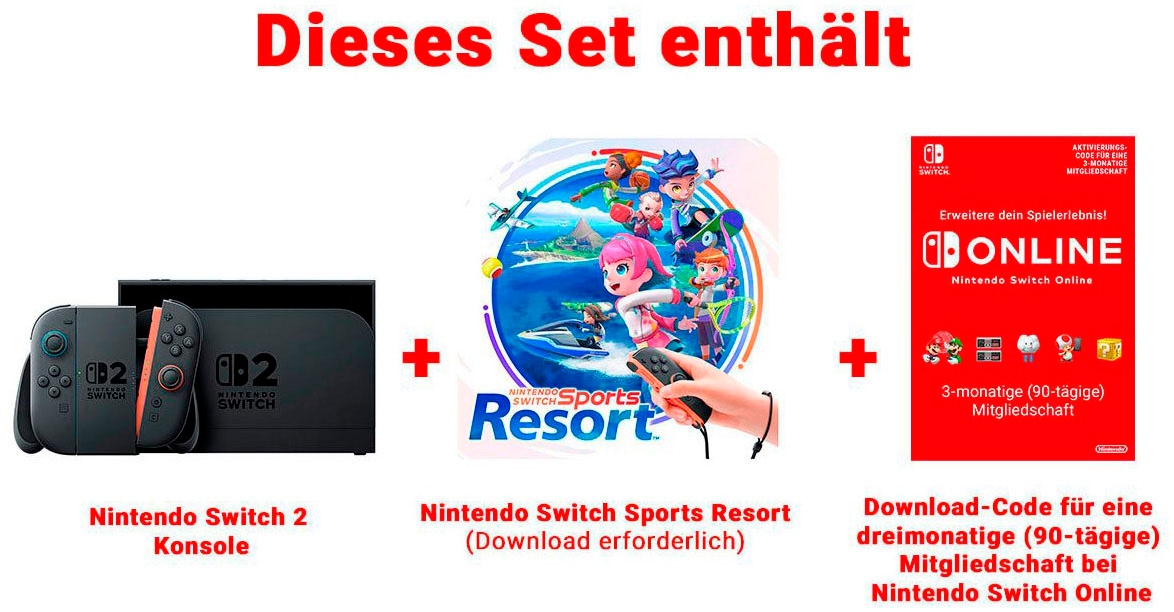 Nintendo Switch 2 Konsolen-Set »Switch 2 + Sports Resort + Joy-Con 2er-Set« 256 GB 3 Monate Nintendo Switch Online + Turnbeutel