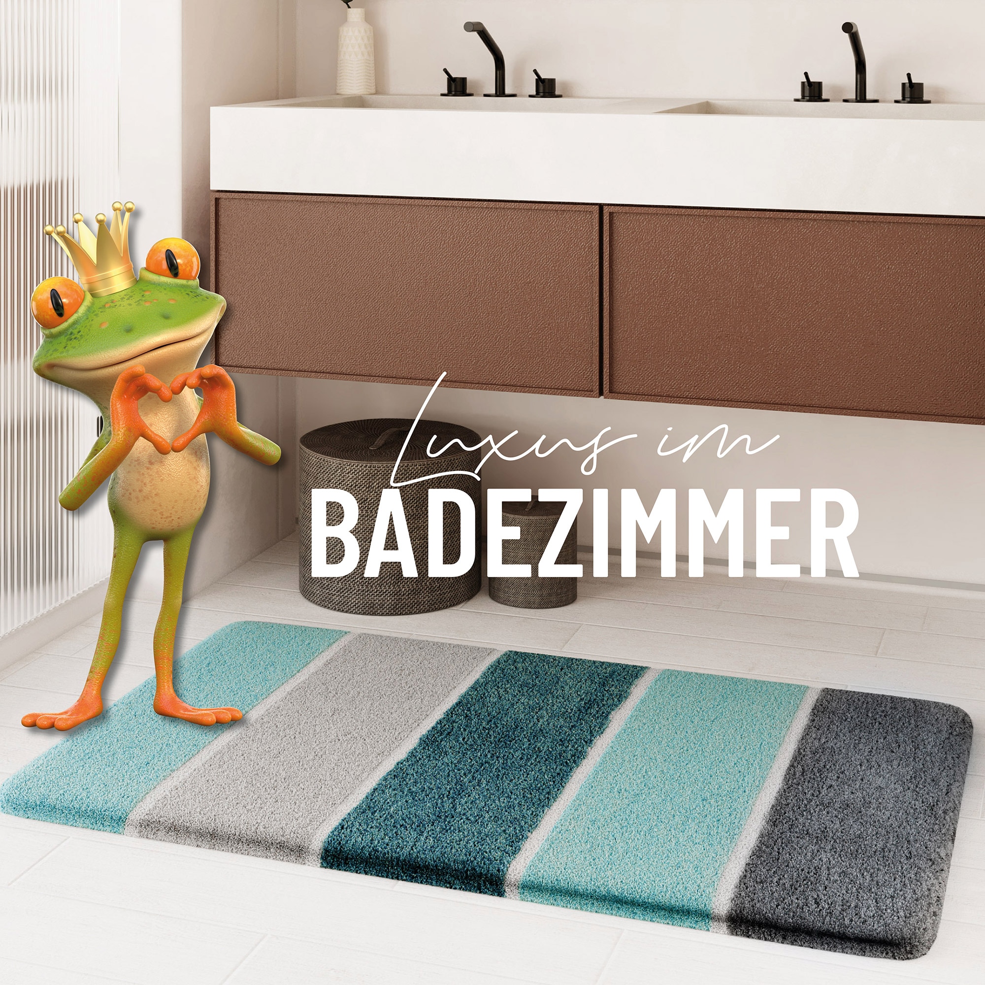 Homie Living Badematte »Rio Marina« Höhe 30 mm rutschhemmend beschichtet fußbodenheizungsgeeignet | schnell trocknend flauschiger Badteppich, modern gestreift, waschbar, Badezimmerteppich