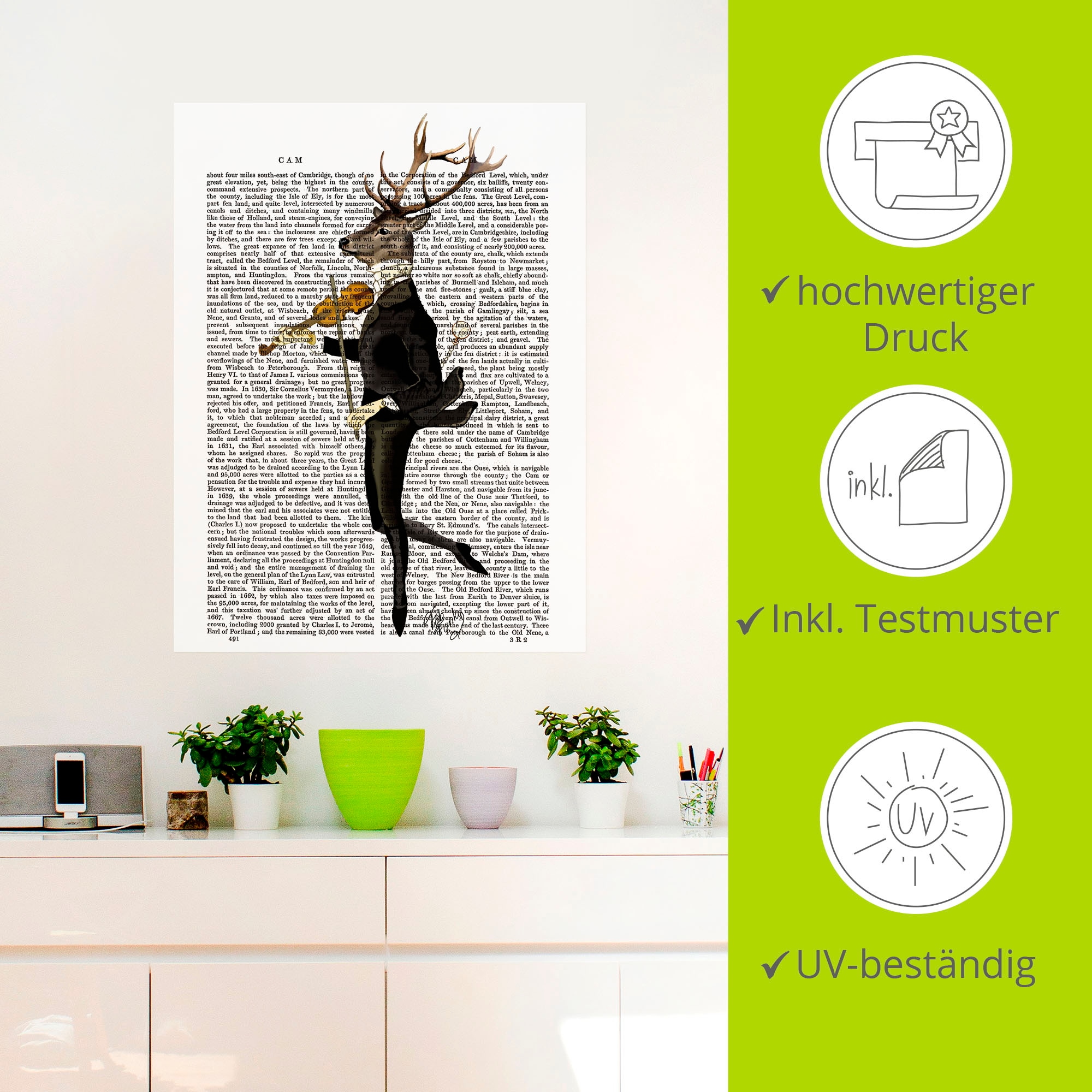 Artland Wandbild »Tanzender Hirsch mit Violine«, Humor, (1 St.), als Leinwandbild, Poster, Wandaufkleber in verschied. Größen