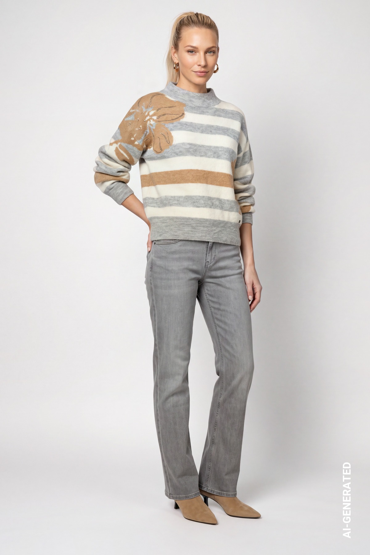Monari Strickpullover »Pullover Ringel + Blume« Regular fit mit Stehkragen