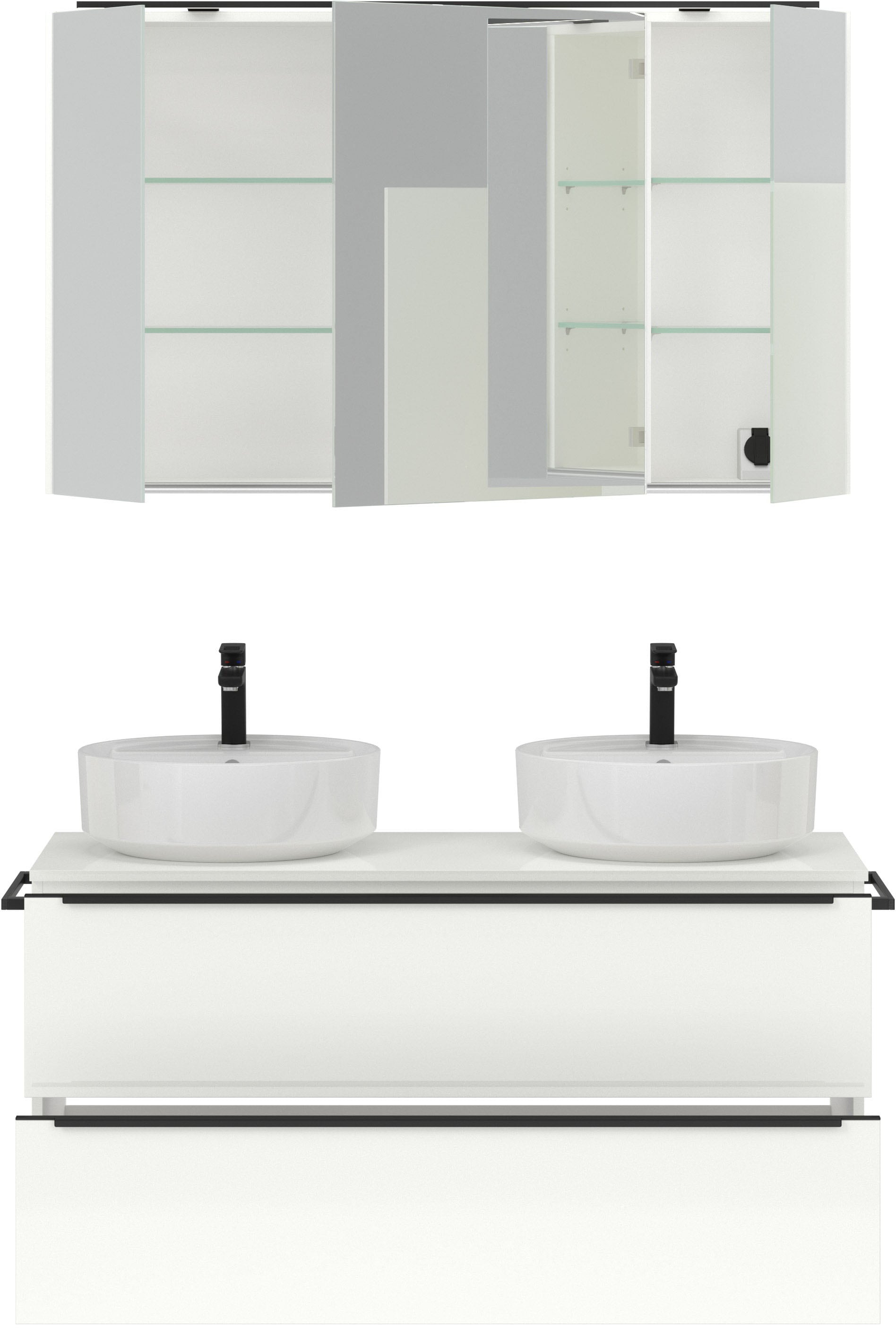 nobilia® Badmöbel-Set »Alvene«, (2 St., vormontiert, mit Soft-Close), inkl. Spiegelschrank mit Beleuchtung und Dimmerfunktion, in 4 Breiten
