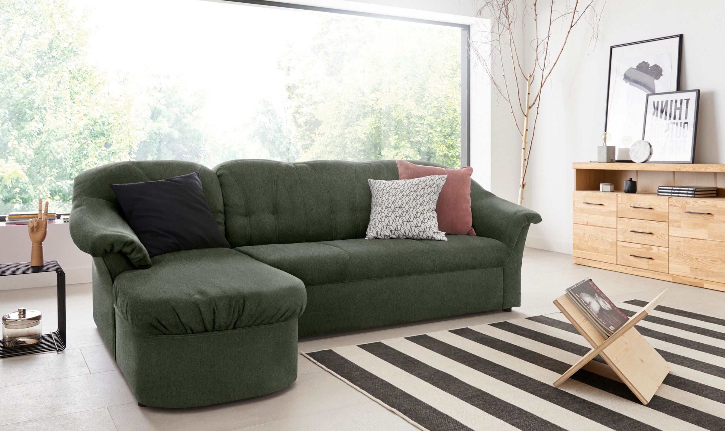 DOMO collection Ecksofa »Pegnitz, elegante Rückensteppung, kompakte Stellma günstig online kaufen