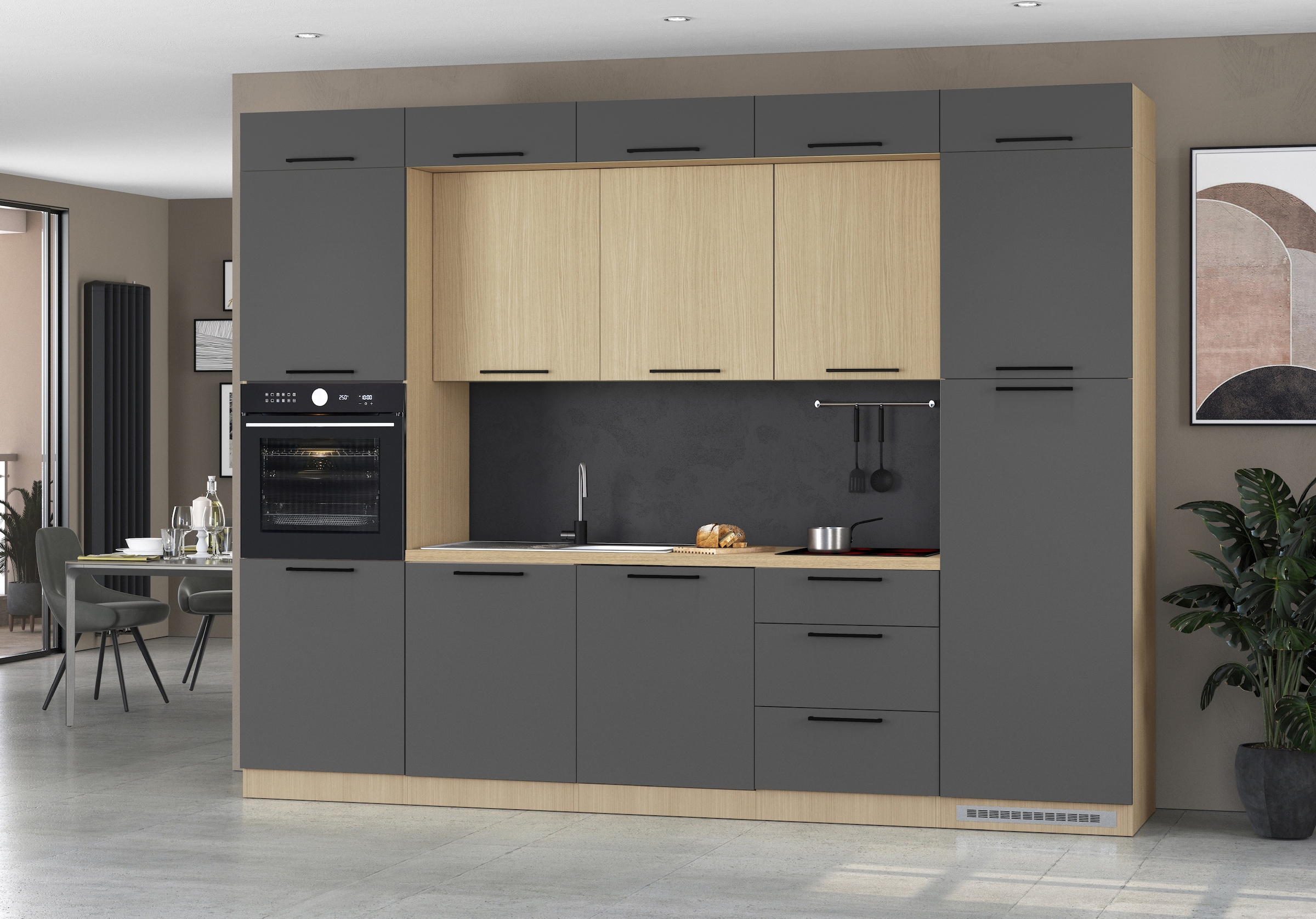 KOCHSTATION Küchenzeile »Luna, Einbauküche, Zeilenküche, mit Soft-Close Funktion, Made in Italy« Breite 300 cm ohne E-Geräte, mit Spüle+Siphon und Aufsatz