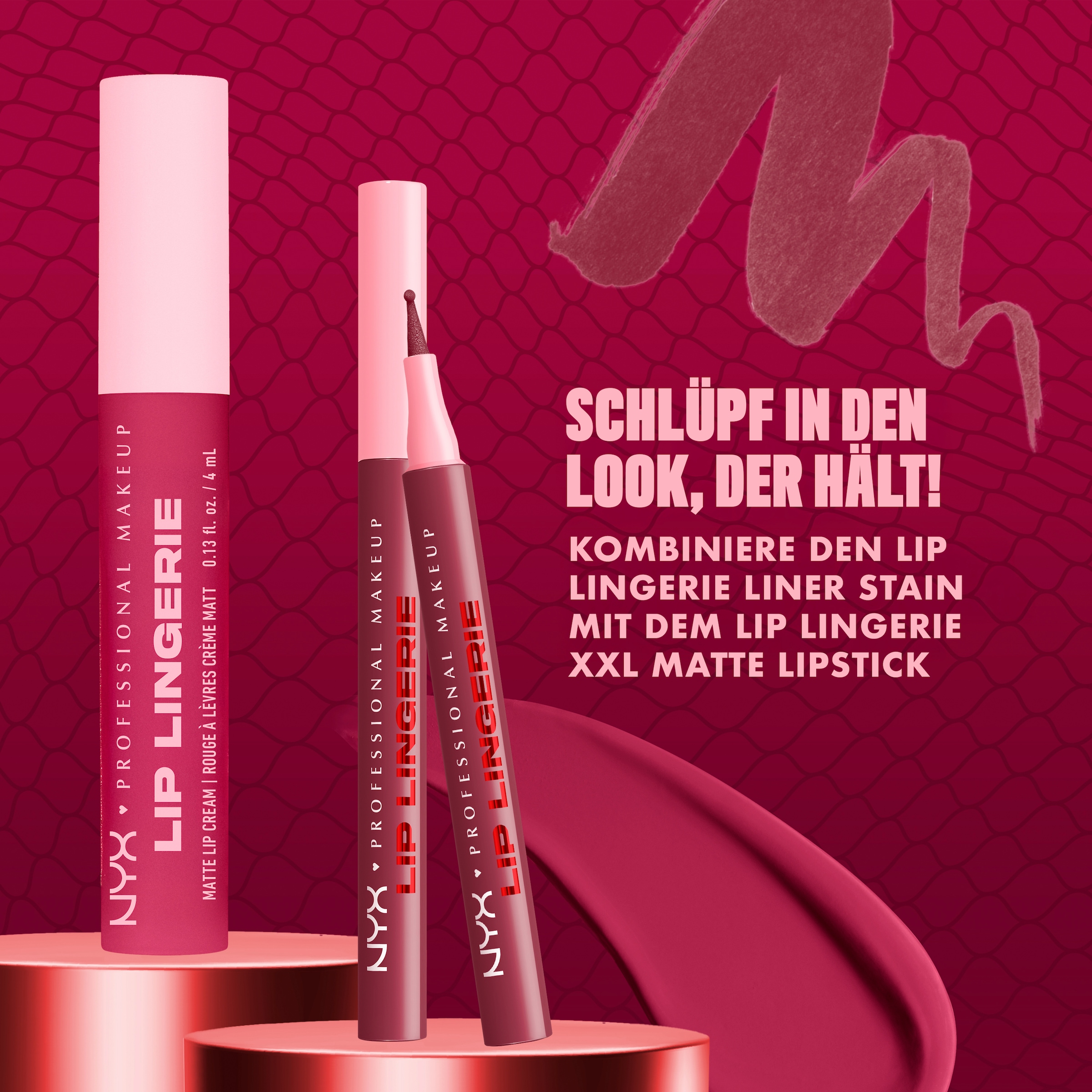 NYX PROFESSIONAL MAKEUP Lippenstift »LIP LINGERIE LIP LINER STAIN« wisch- und wasserfesten Halt, mit präziser Filzkugelspitze