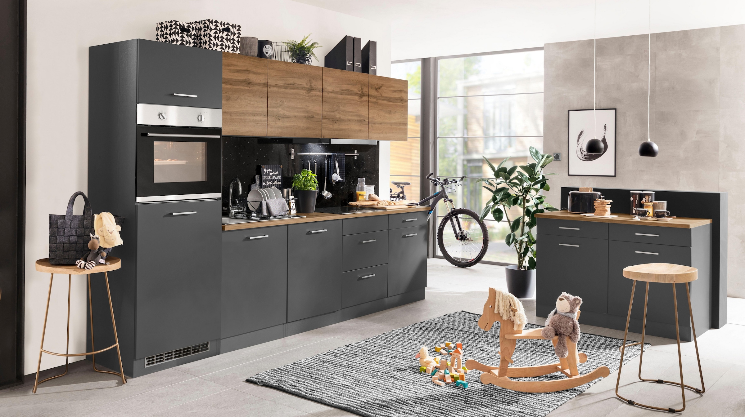 KOCHSTATION Küchenzeile »KS-Kehl«, mit E-Geräten, Breite 300 cm, inkl. Kühlschrank und Geschirrspüler