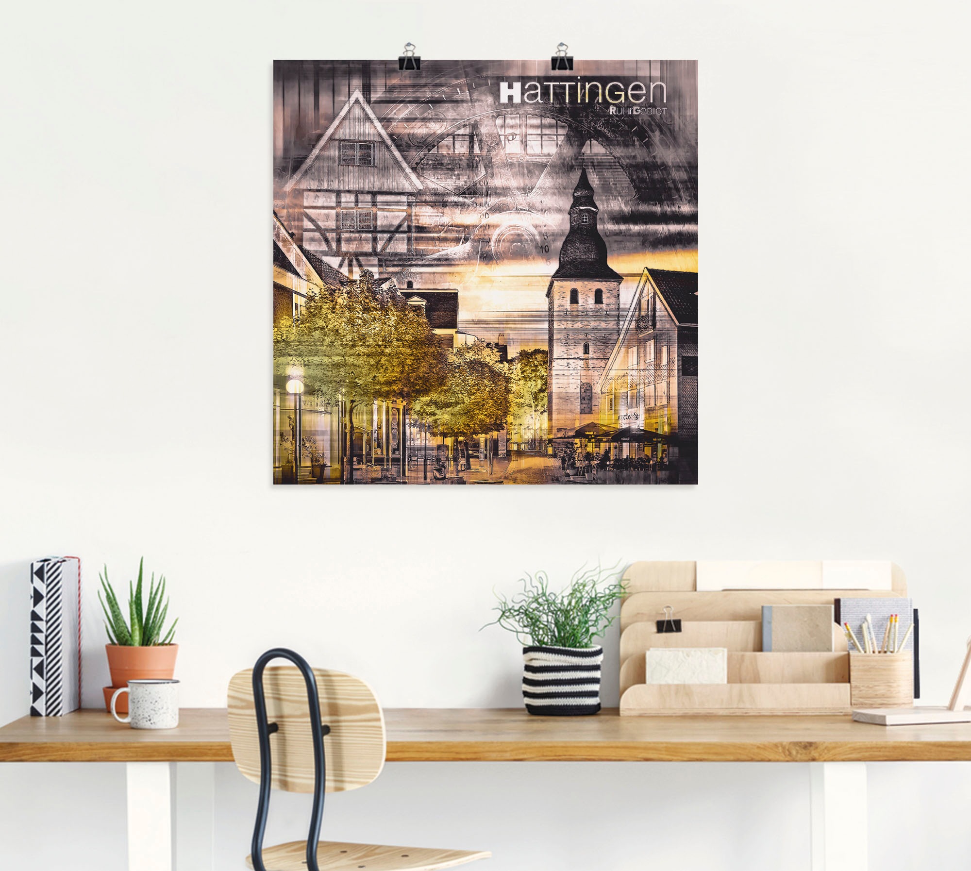 Artland Wandbild »Hattingen Skyline Abstrakte Collage«, Gebäude, (1 St.), als Leinwandbild, Wandaufkleber oder Poster in versch. Größen