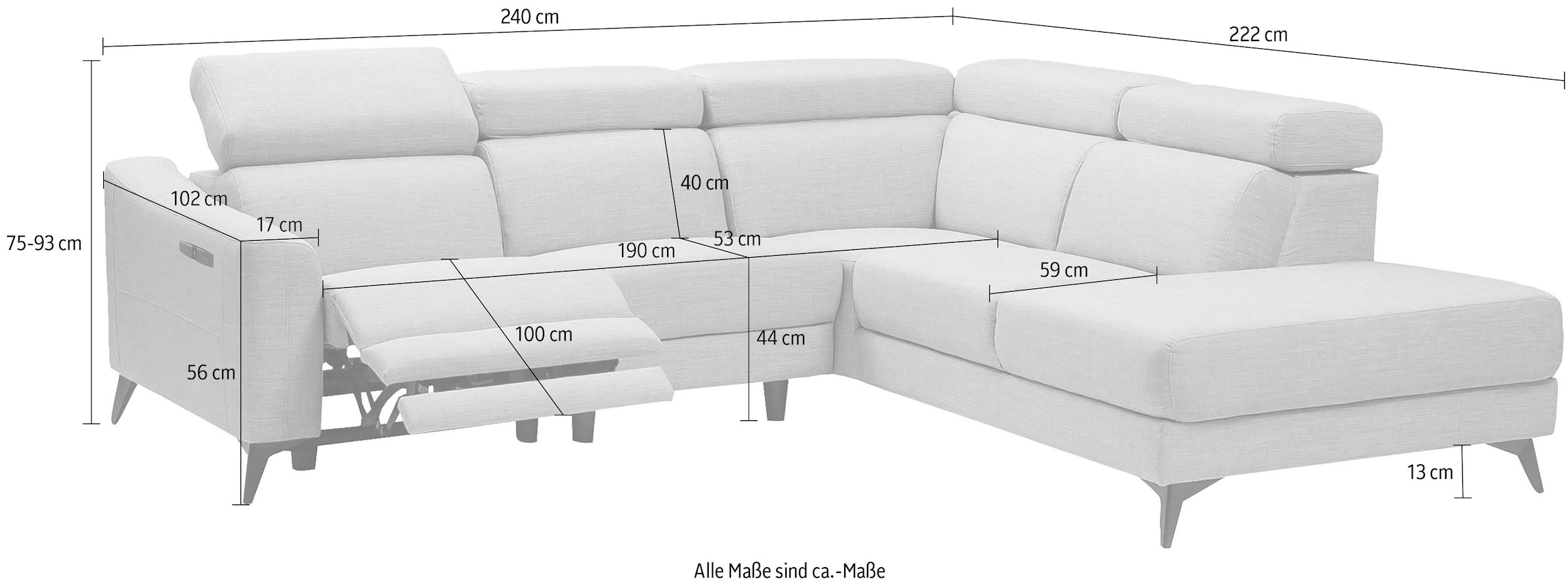 Places of Style Ecksofa »Valerio«, mit 1 elektrischer Relaxfunktion und USB-Anschluß