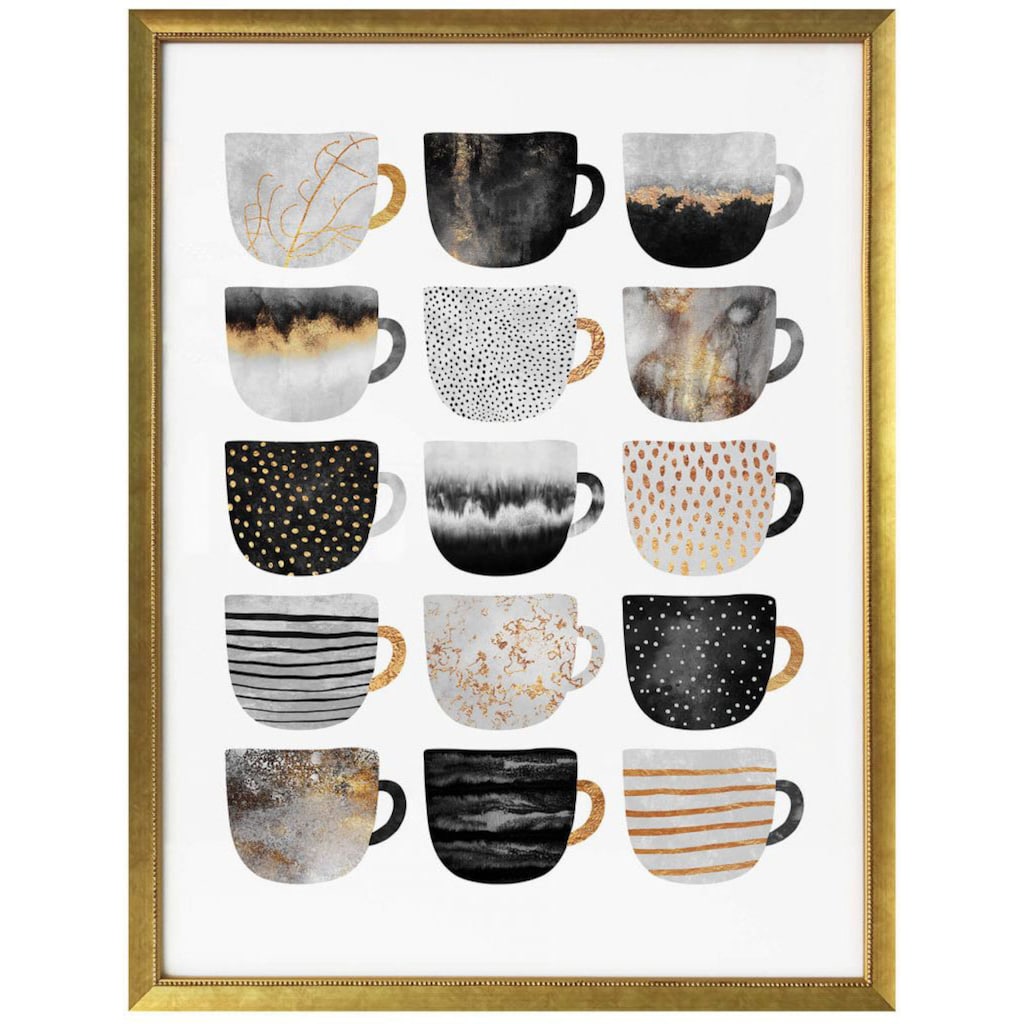 Wall-Art Poster »Kaffeetassen Schwarz Gold«, Geschirr & Besteck, (1 St.)