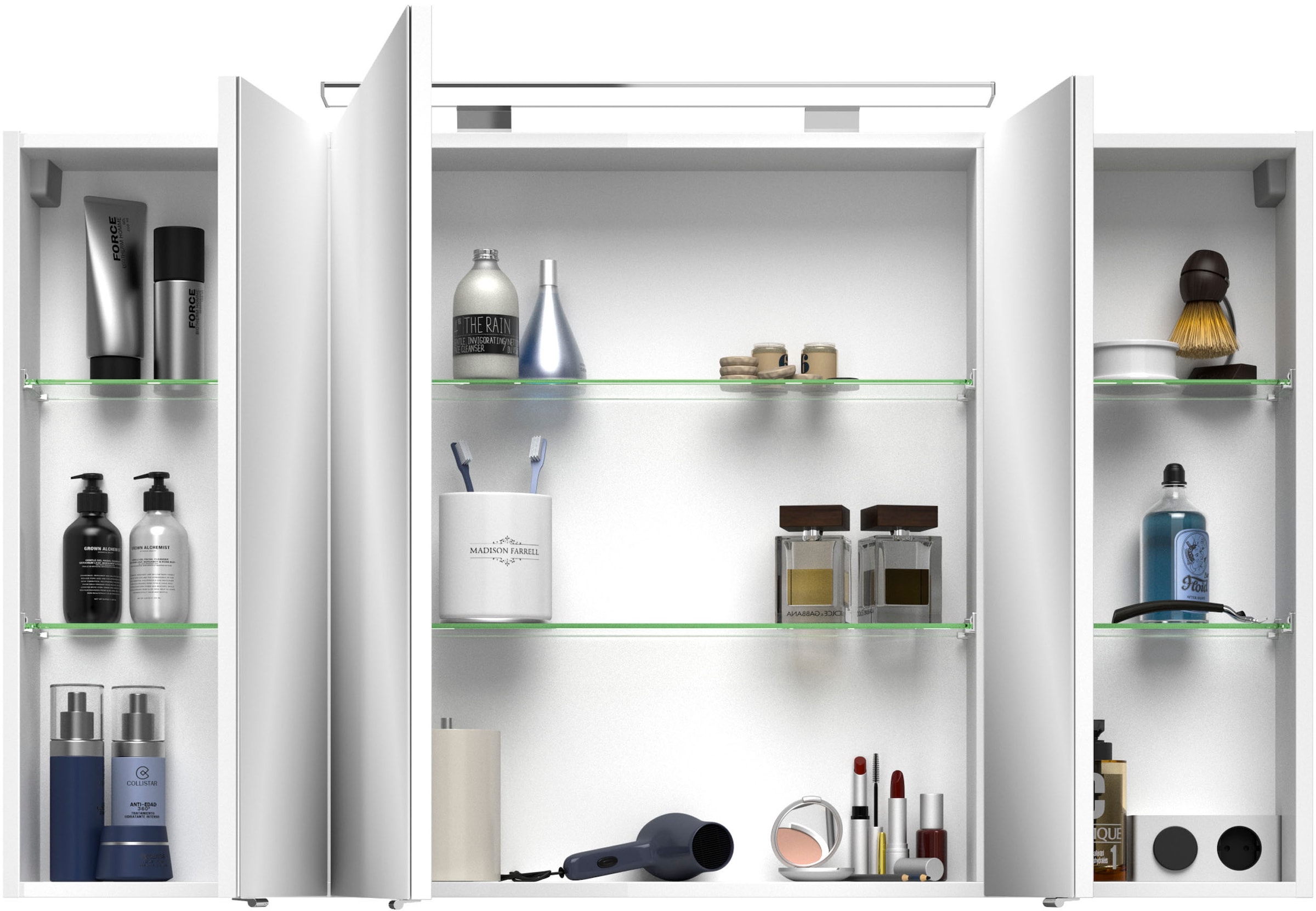 Saphir Badmöbel-Set »Serie 4010 2-teilig Keramik-Waschtisch mit LED-Spiegelschrank«, (Set), Badezimmer Set 120,5 cm breit, inkl. Türdämpfer, 5 Türen, 2 Schubladen
