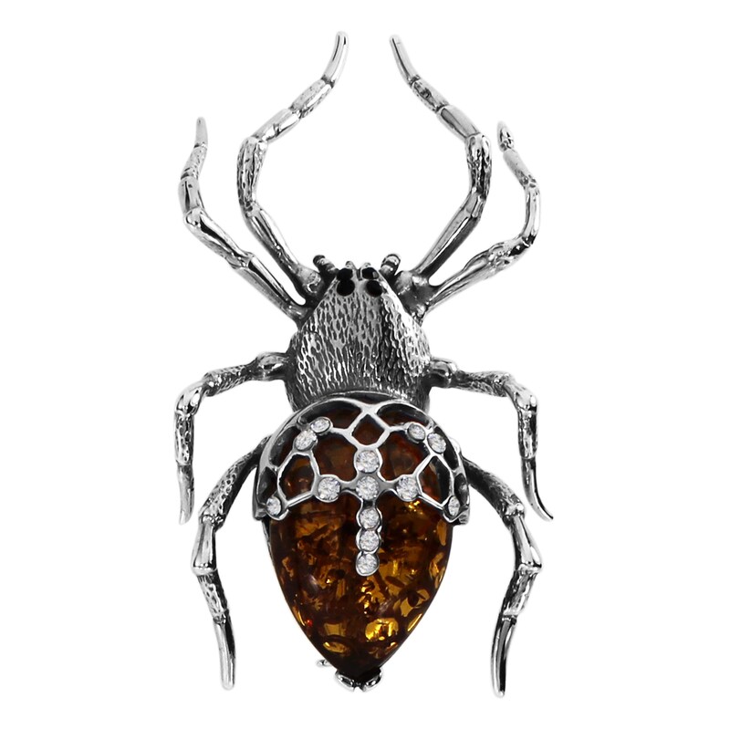 OSTSEE-SCHMUCK Brosche »Brosche Spinne Brosche Spinne« () 66 x 30 mm Silberbrosche mit Bernstein als Spinne gearbeitet
