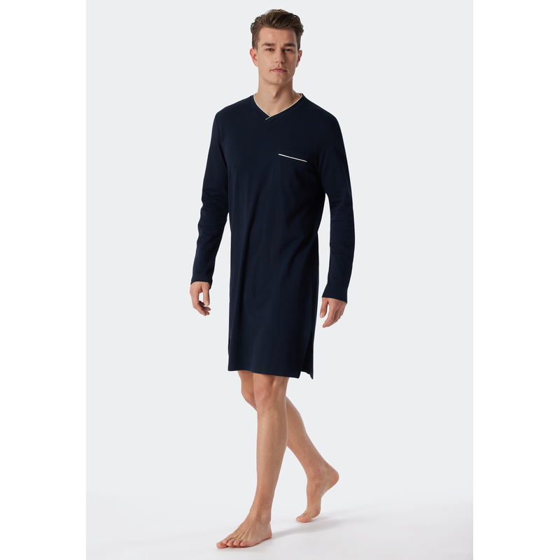 SCHIESSER Nachthemd »Fine Interlock« Brusttasche mit langen Ärmeln 803-dunkelblau 56 - N-Gr N-Gr 56 Herren-Nachthemd von Schiesser