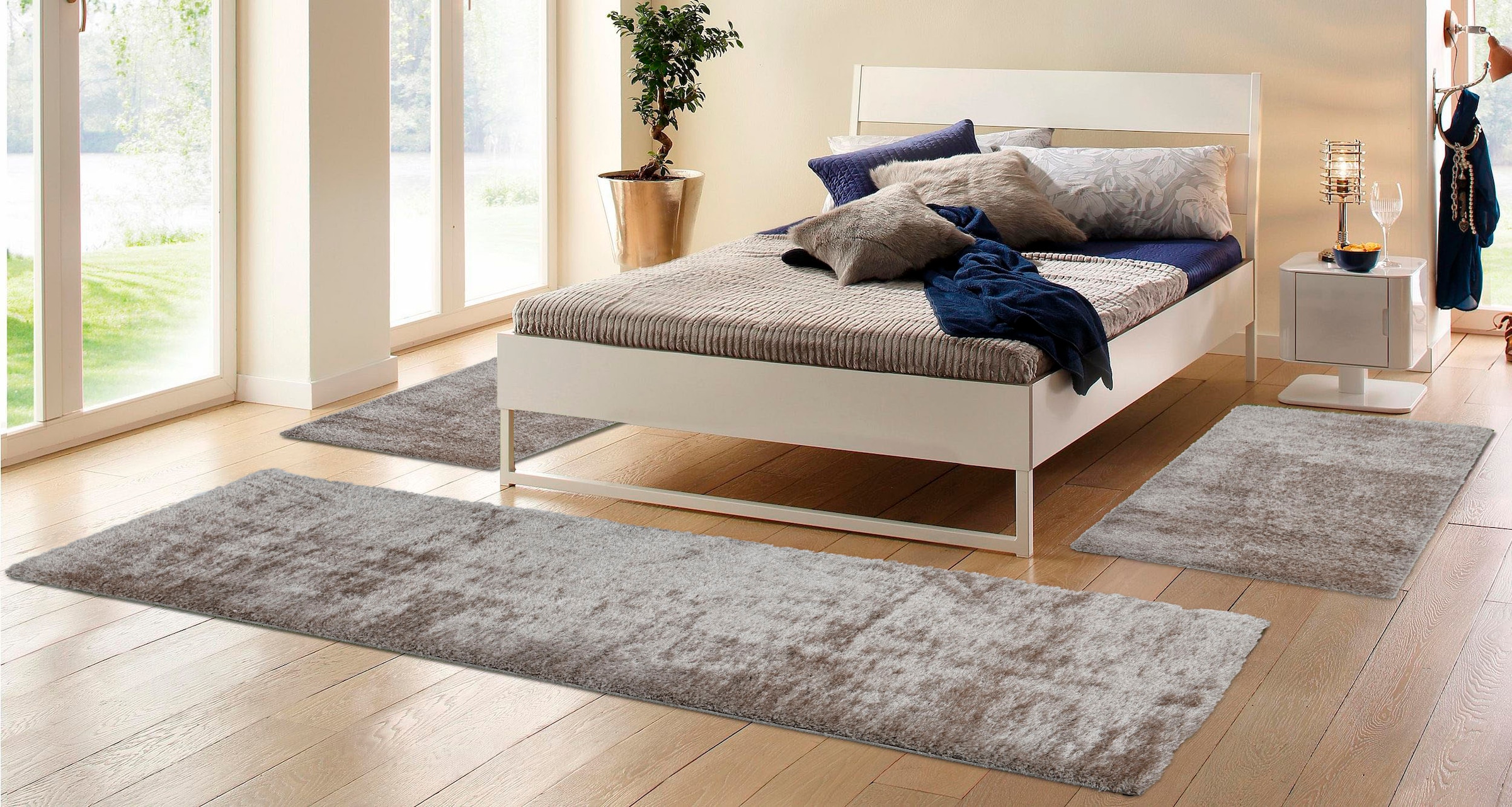 Home affaire Bettumrandung »Malin«, (3 tlg.), Hochflor, Shaggy, Uni-Farben, günstig online kaufen