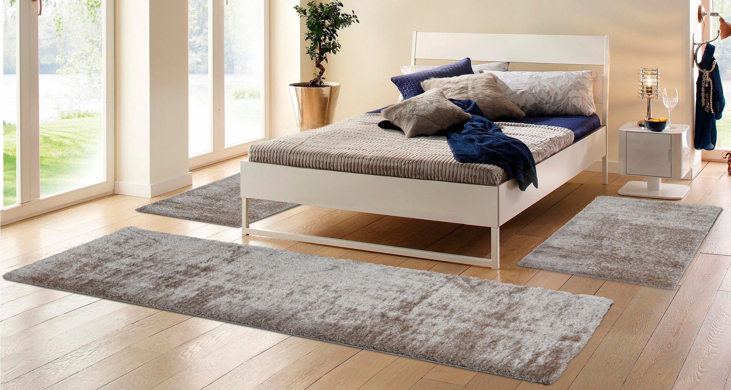 my home Bettumrandung »Malin« Höhe 43 mm 3 Stk. tlg. Hochflor, Shaggy, Uni- günstig online kaufen