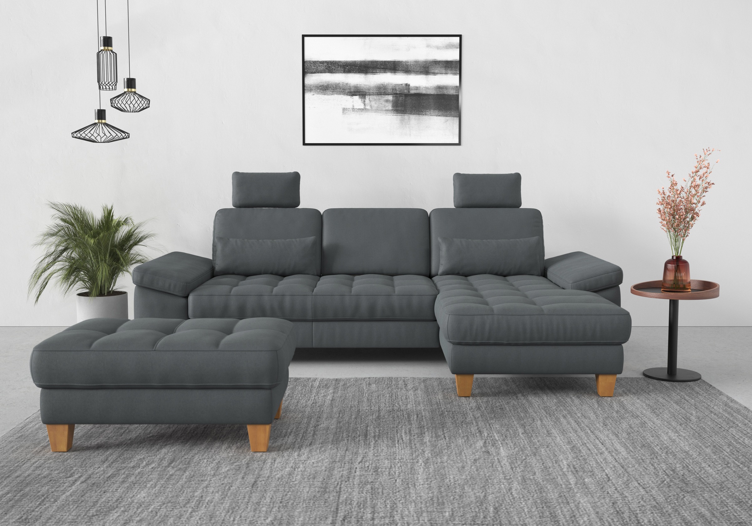 sit&more Ecksofa »Westham L-Form«, mit Recamiere, mit oder ohne Bettfunktion, Bettkasten, Füße Eiche